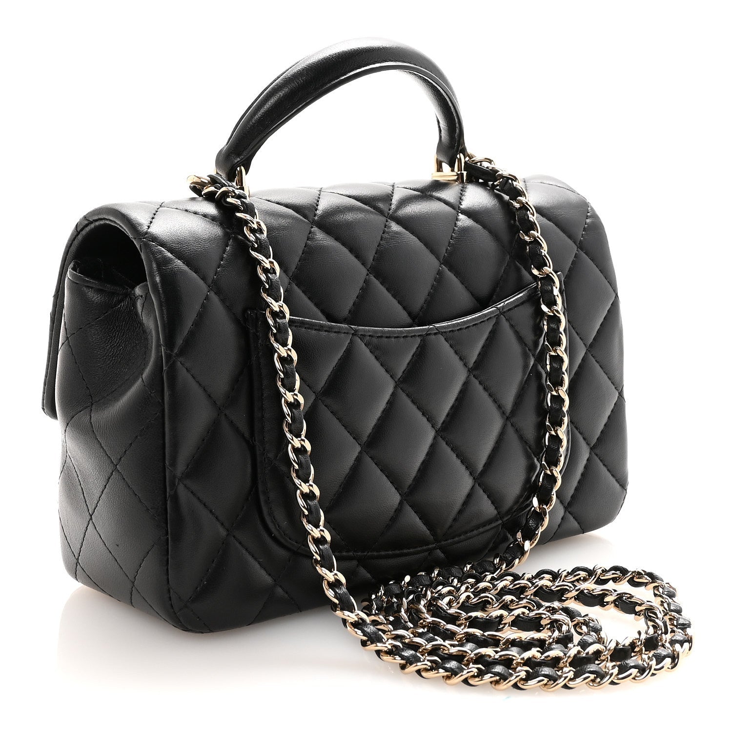 Lambskin Quilted Mini Top Handle Rectangular Flap Black