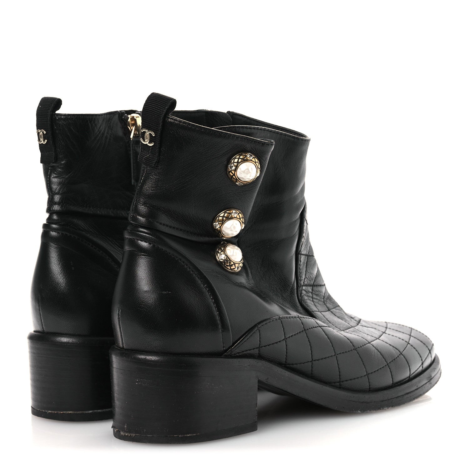 Lambskin Pearl Short Boots 38.5 Black