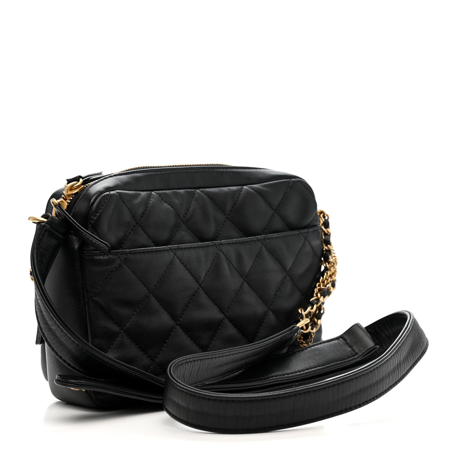 Calfskin Quilted Large Camera Case Black