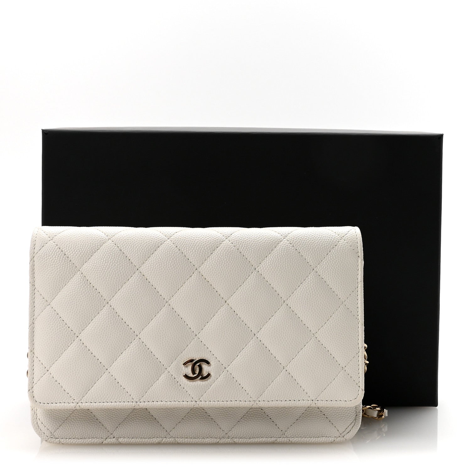 Caviar Quilted Wallet On Chain WOC White