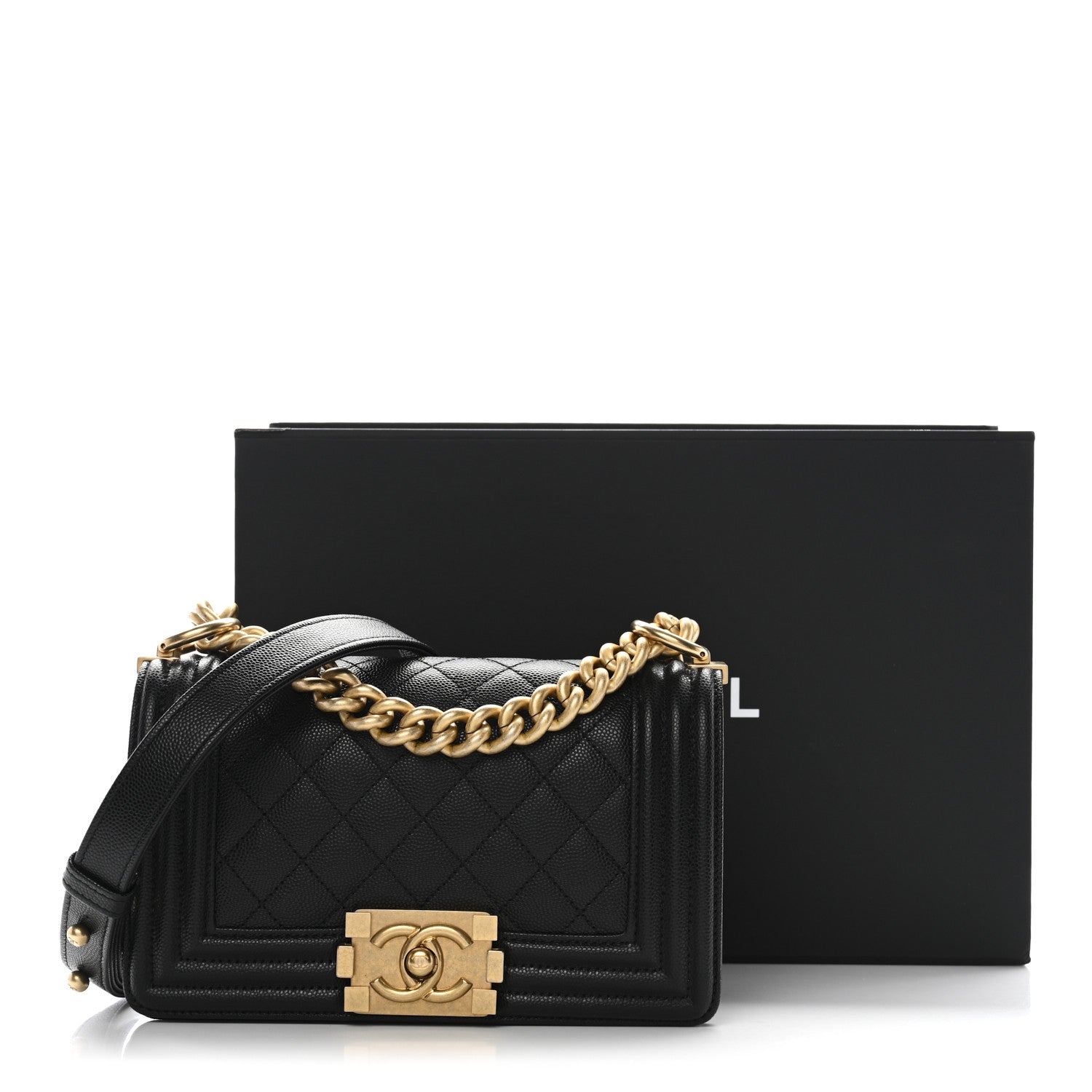 Caviar Quilted Small Boy Flap Black