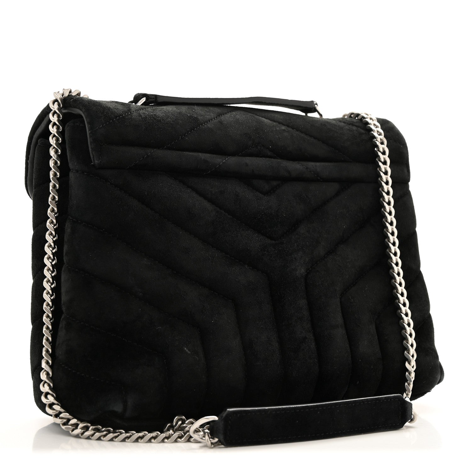 Suede Calfskin Y Quilted Monogram Small Loulou Chain Satchel Black