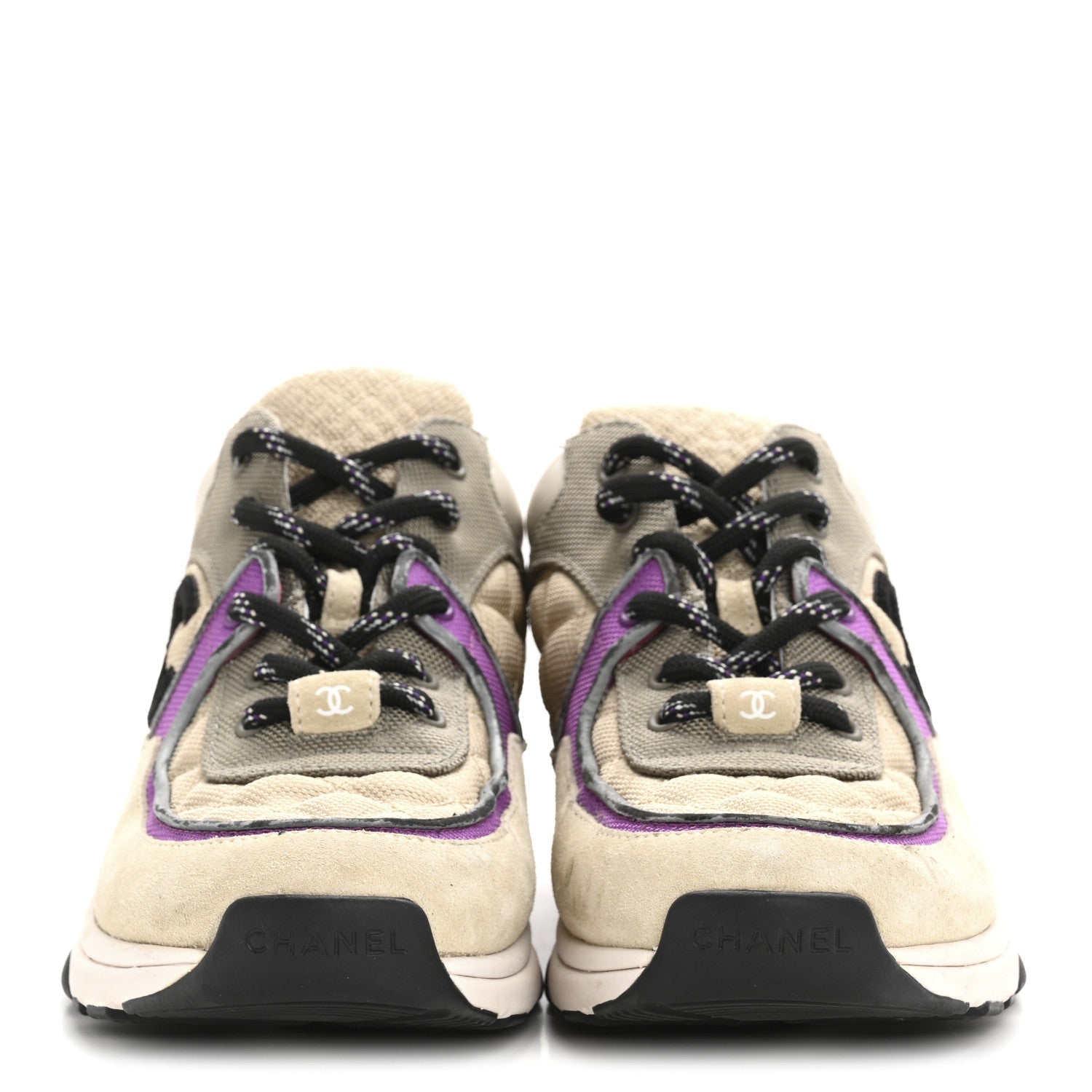 Fabric Suede Calfskin Womens CC Sneakers 38.5 Beige Dark Beige Purple