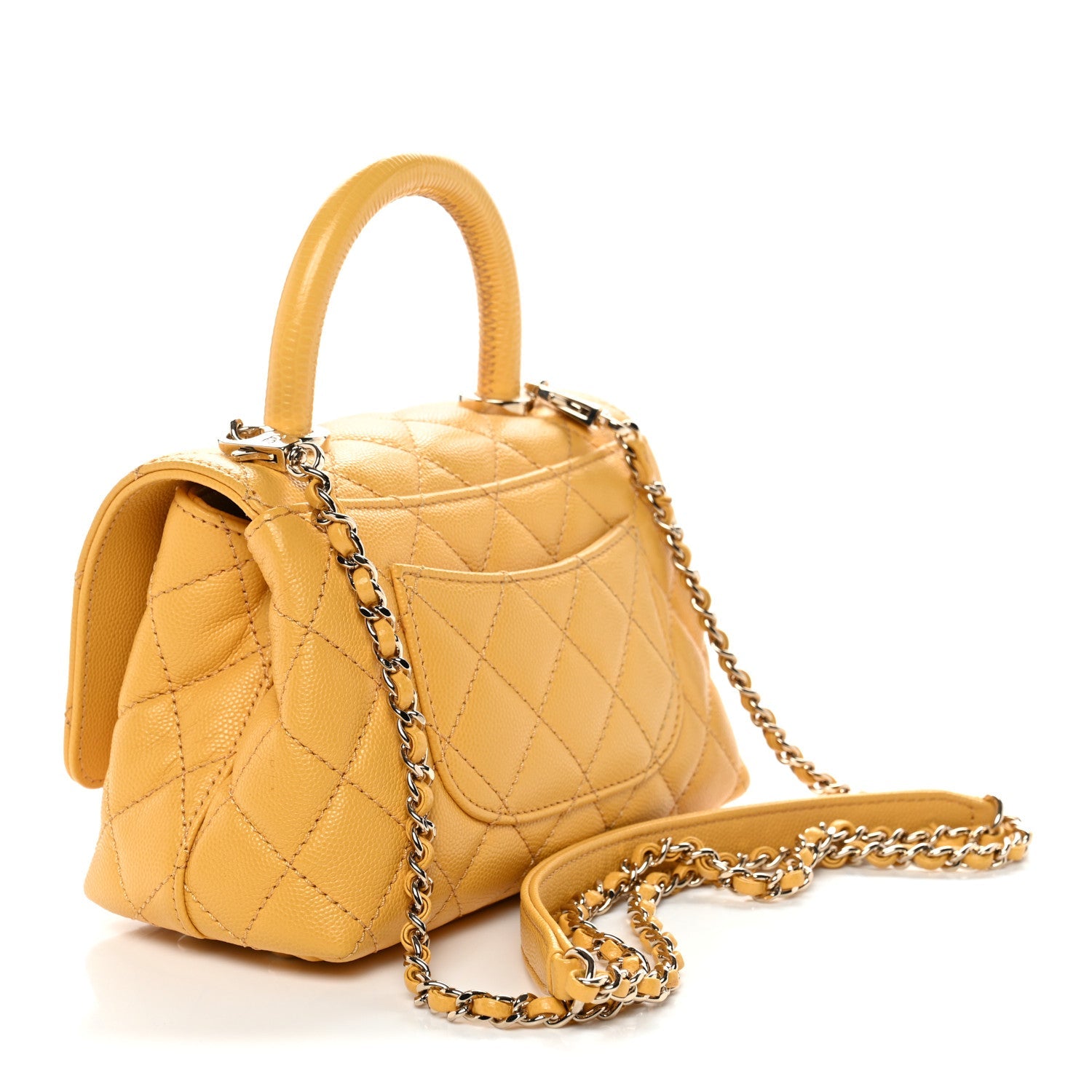 Caviar Lizard Embossed Quilted Extra Mini Coco Handle Flap Yellow