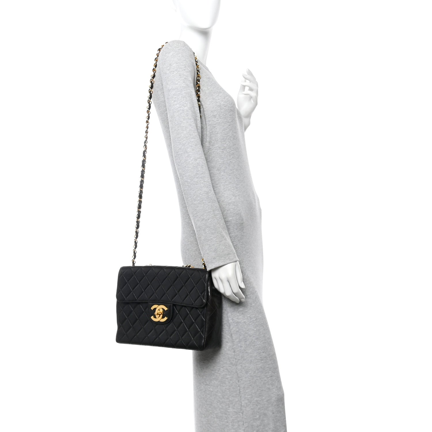 Lambskin Quilted Jumbo Single Flap Black