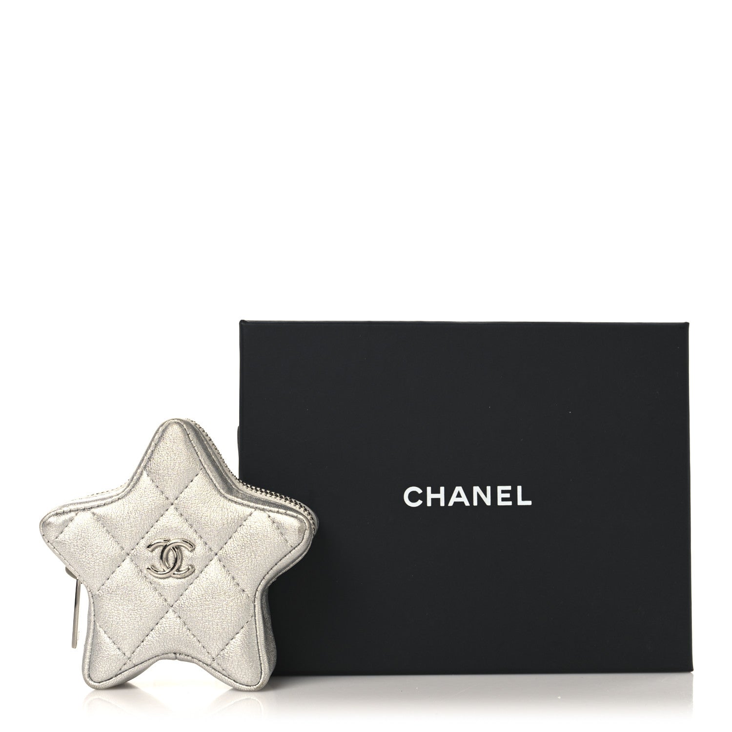 Metallic Calfskin Quilted Star Charm Silver