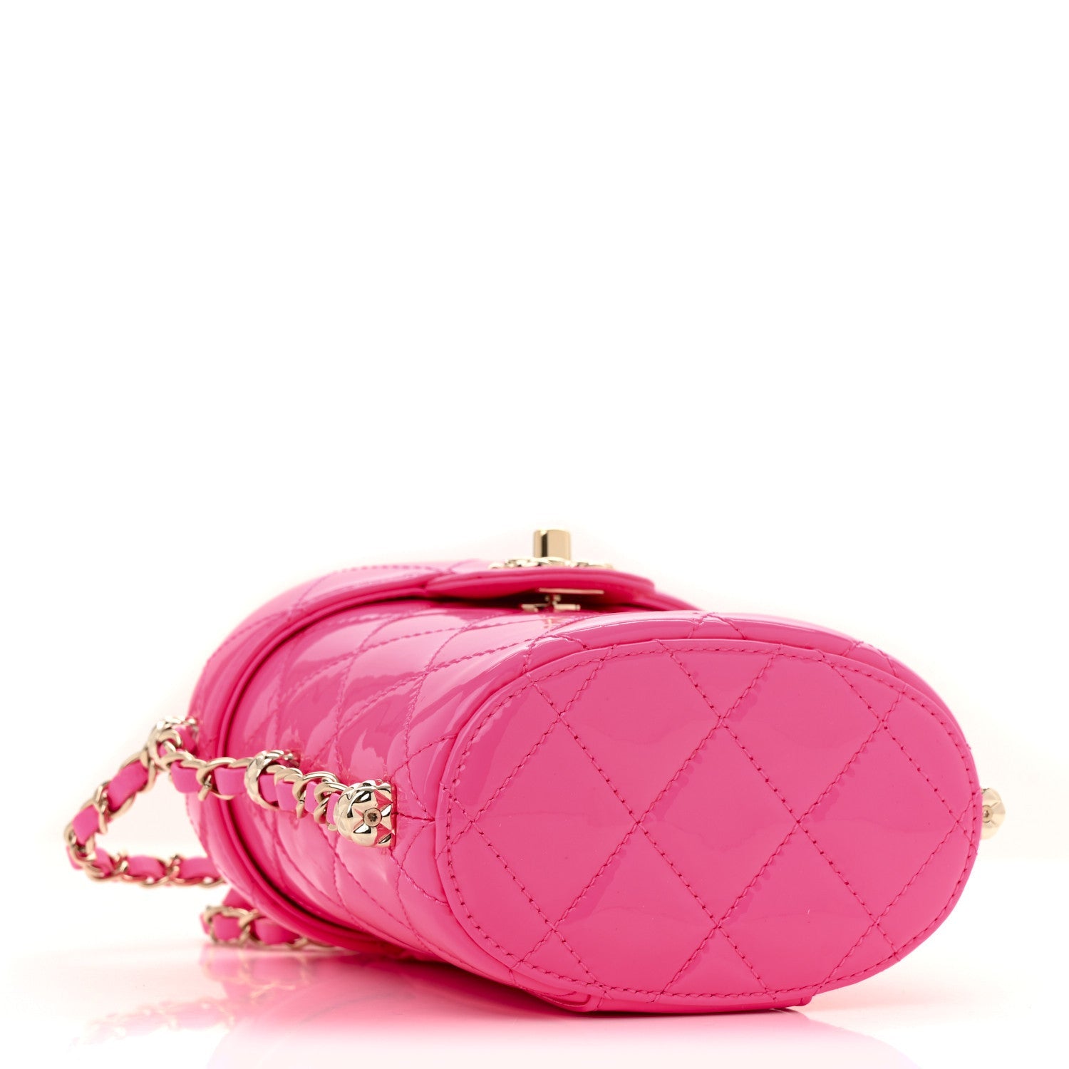 Patent Quilted CC Vani-Tea Case With Chain Neon Pink