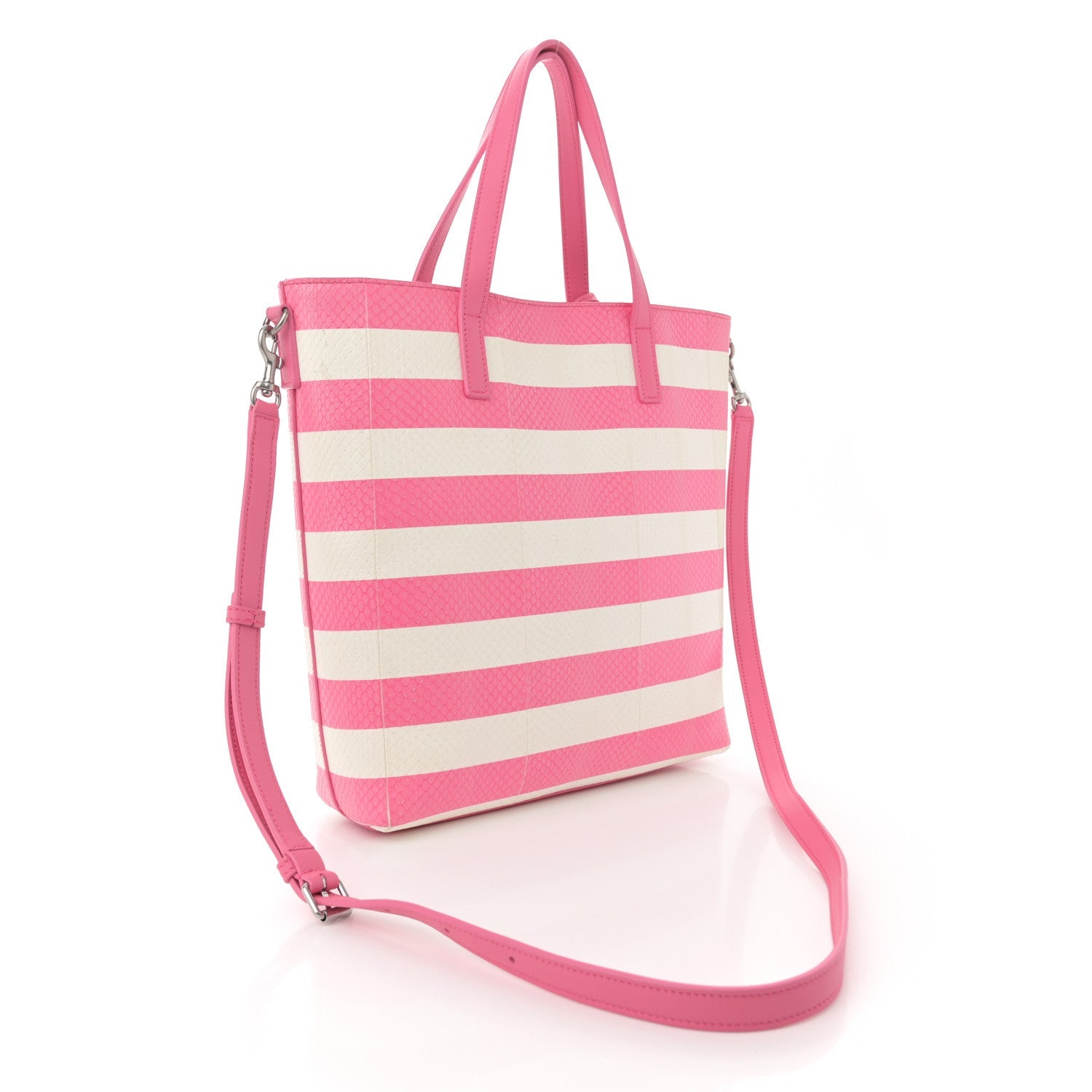 Snakeskin Embossed Stripe Toy Shopping Tote White Pink