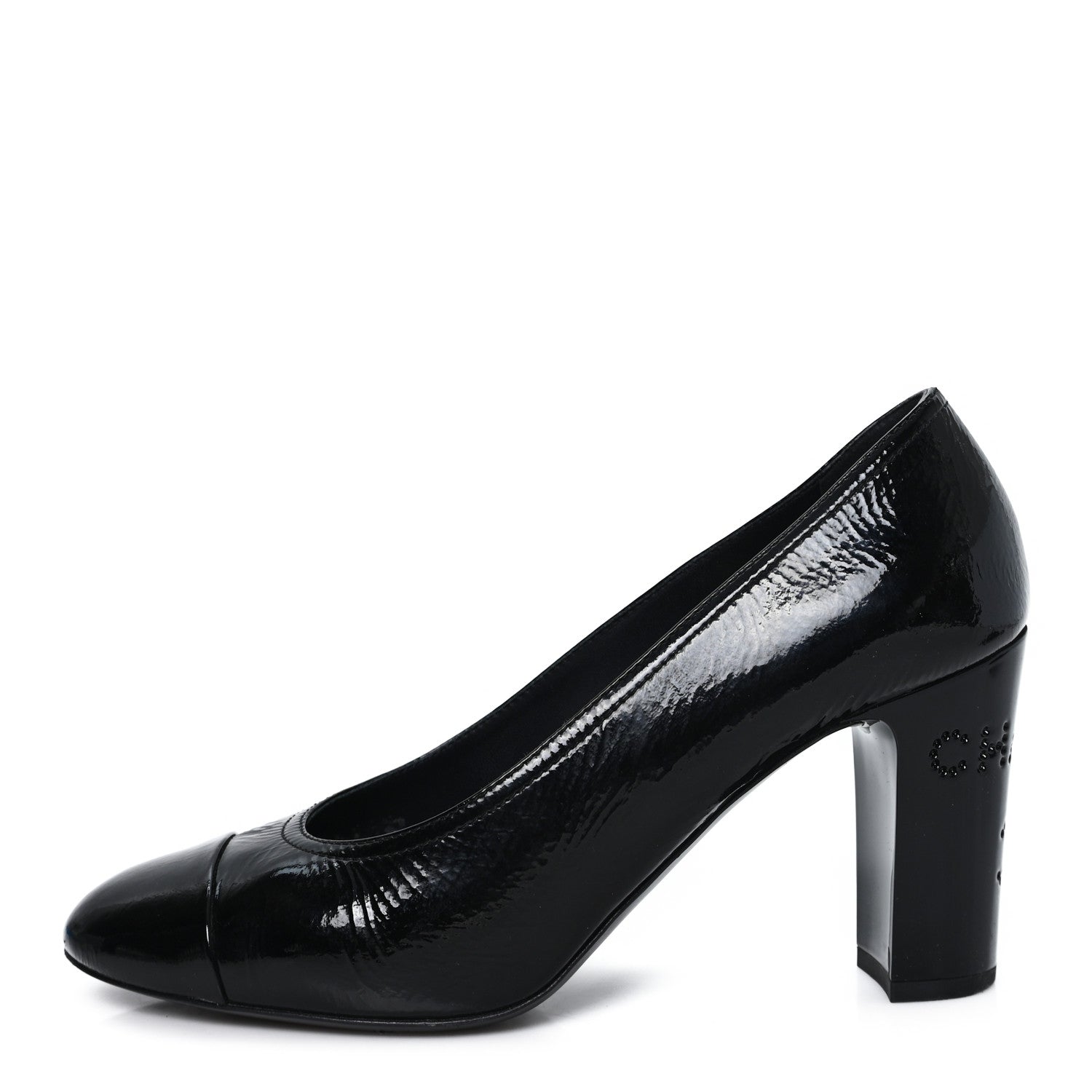 Crumpled Goatskin Patent Calfskin Crystal Cap Toe Logo Pumps 39 Black
