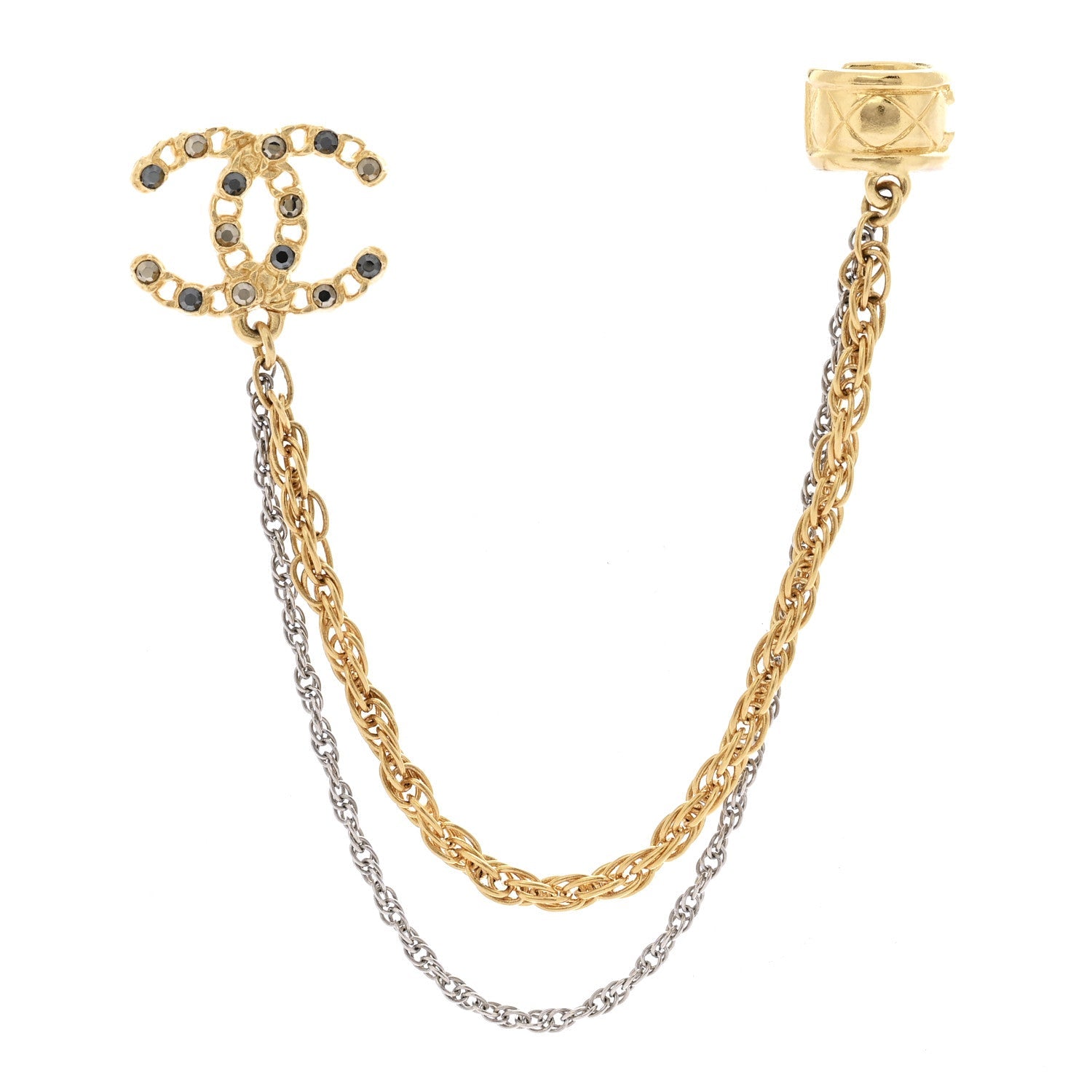 Crystal CC Chain Cuff Single Earring Gold Silver
