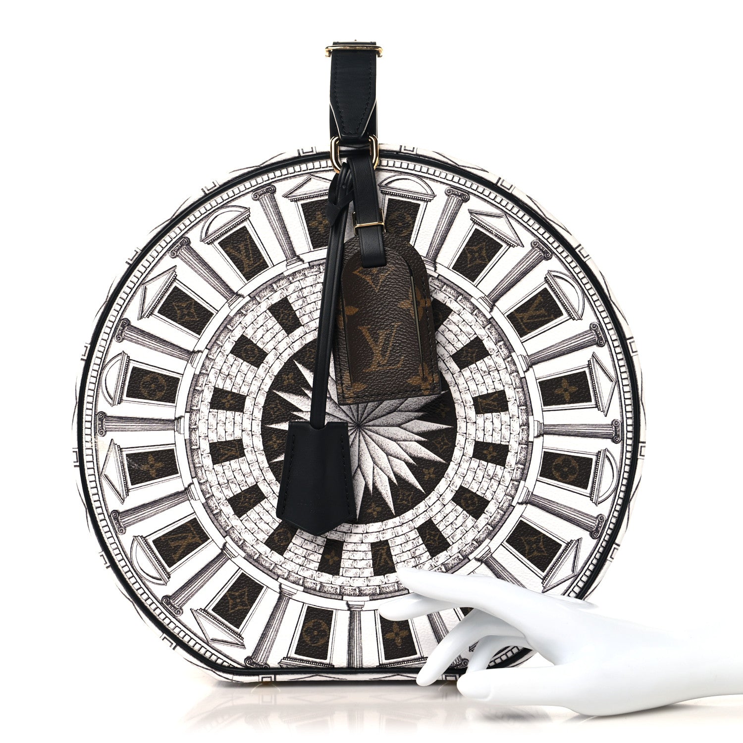 X FORNASETTI Calfskin Architettura Petite Boite Chapeau White Black
