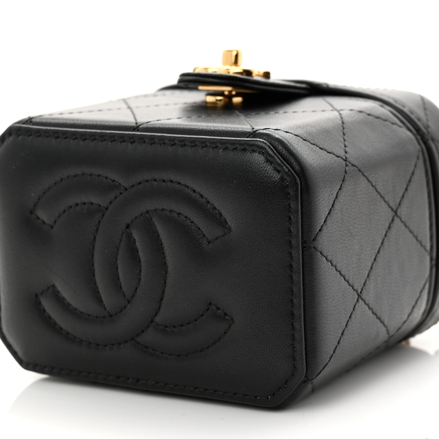 Lambskin Quilted Vanity Clutch With Chain  Black
