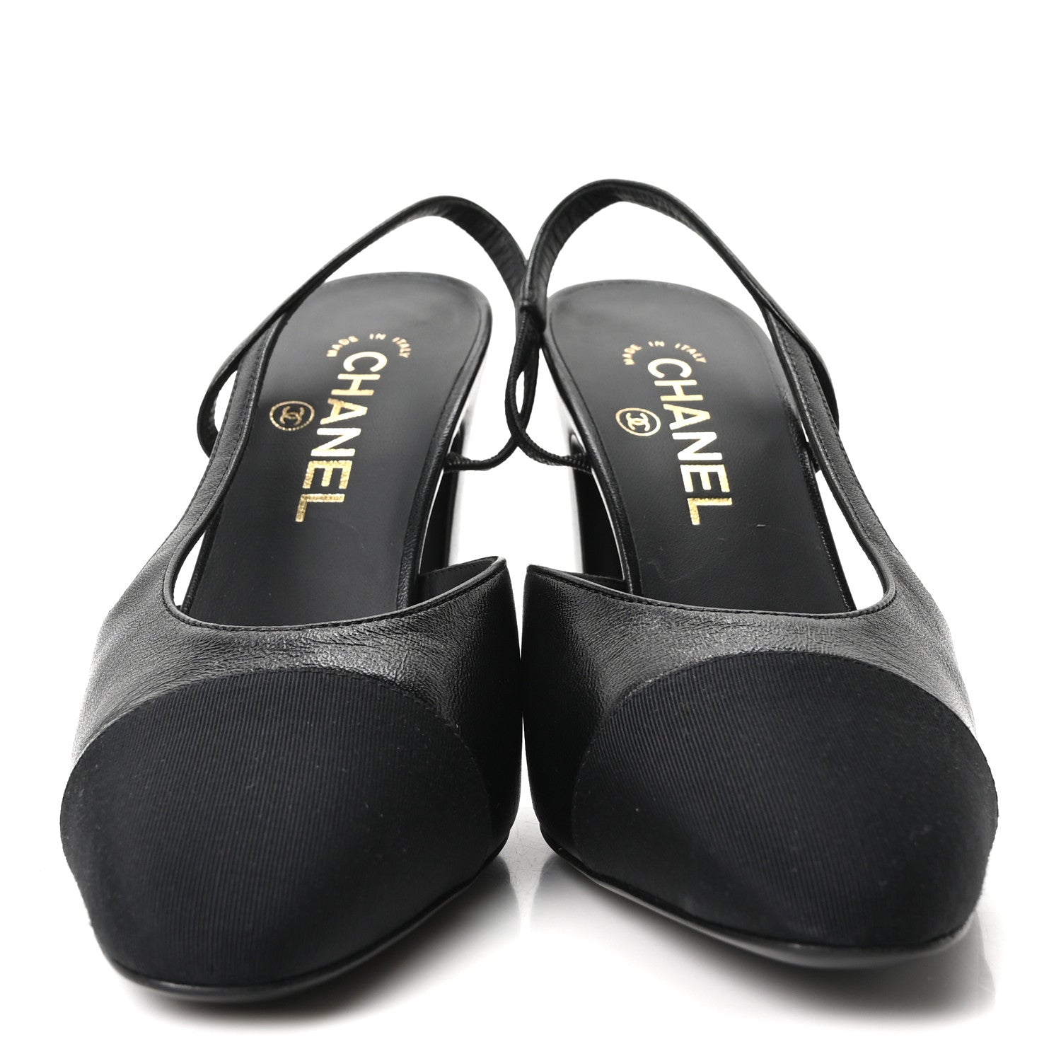 Lambskin Grosgrain Cap Toe CC Slingback Pumps 38.5 Black