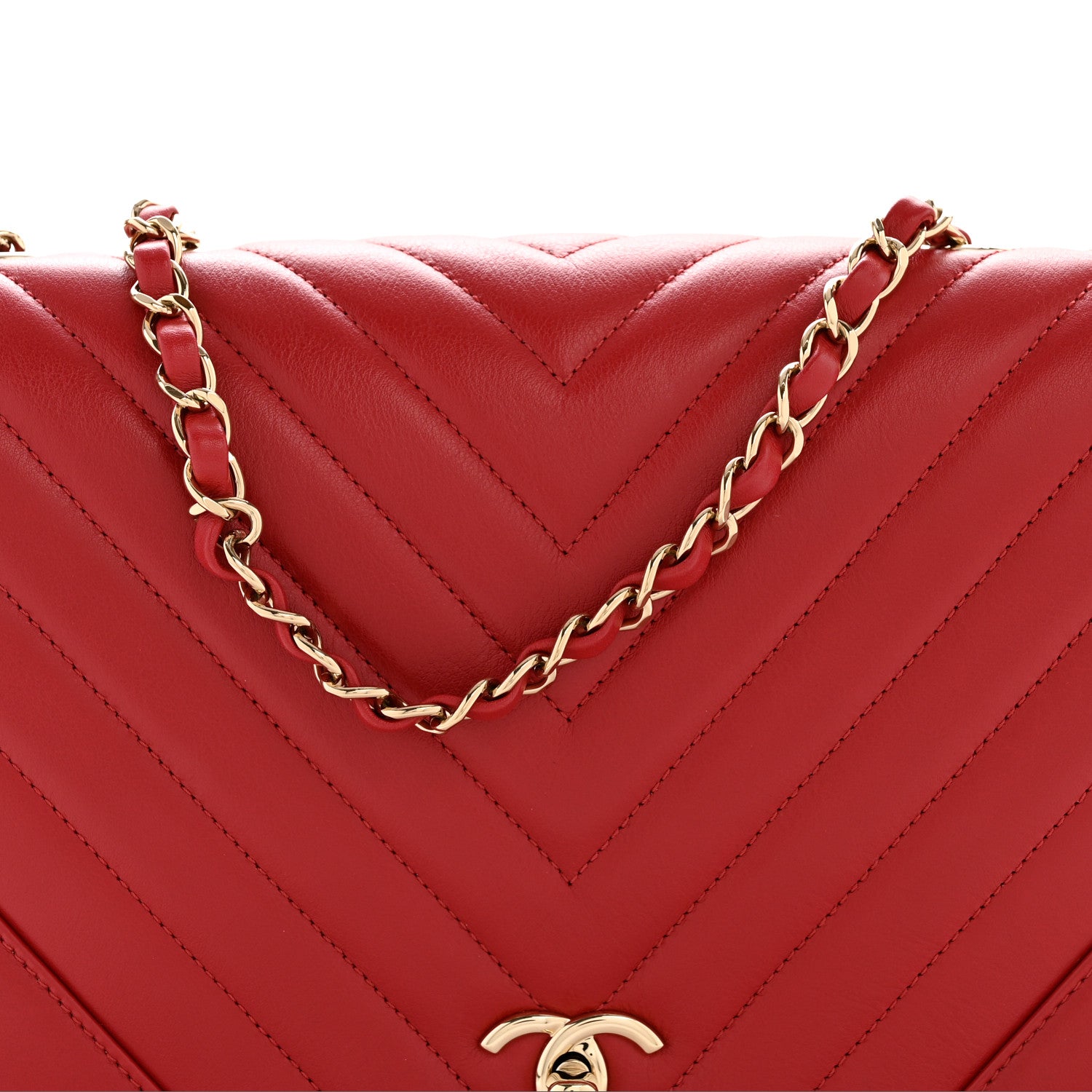 Calfskin Chevron Quilted Large Statement Flap Red