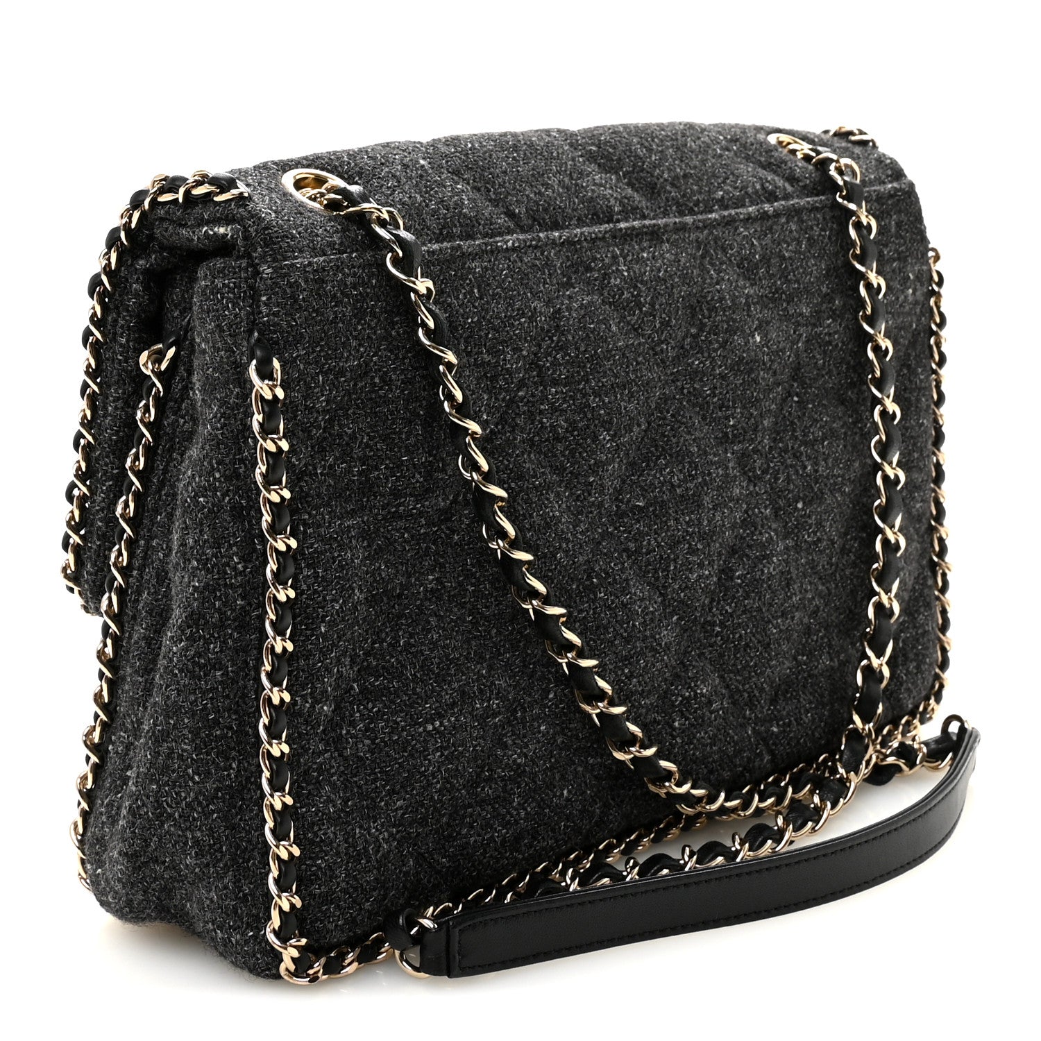 Wool Tweed Quilted Coco Neige Chain Around Flap Black