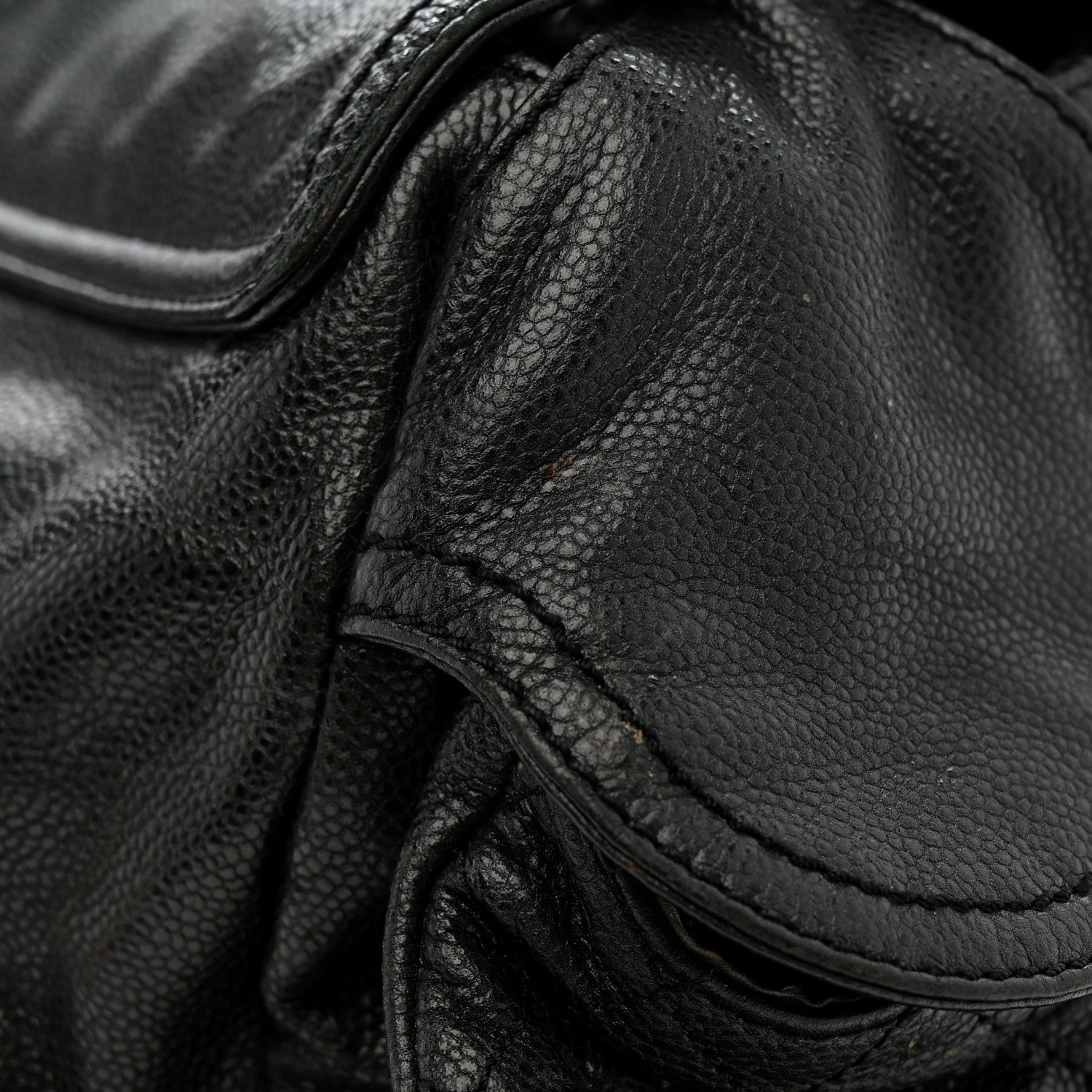 Glazed Caviar Large Coco Rider Flap Hobo Black