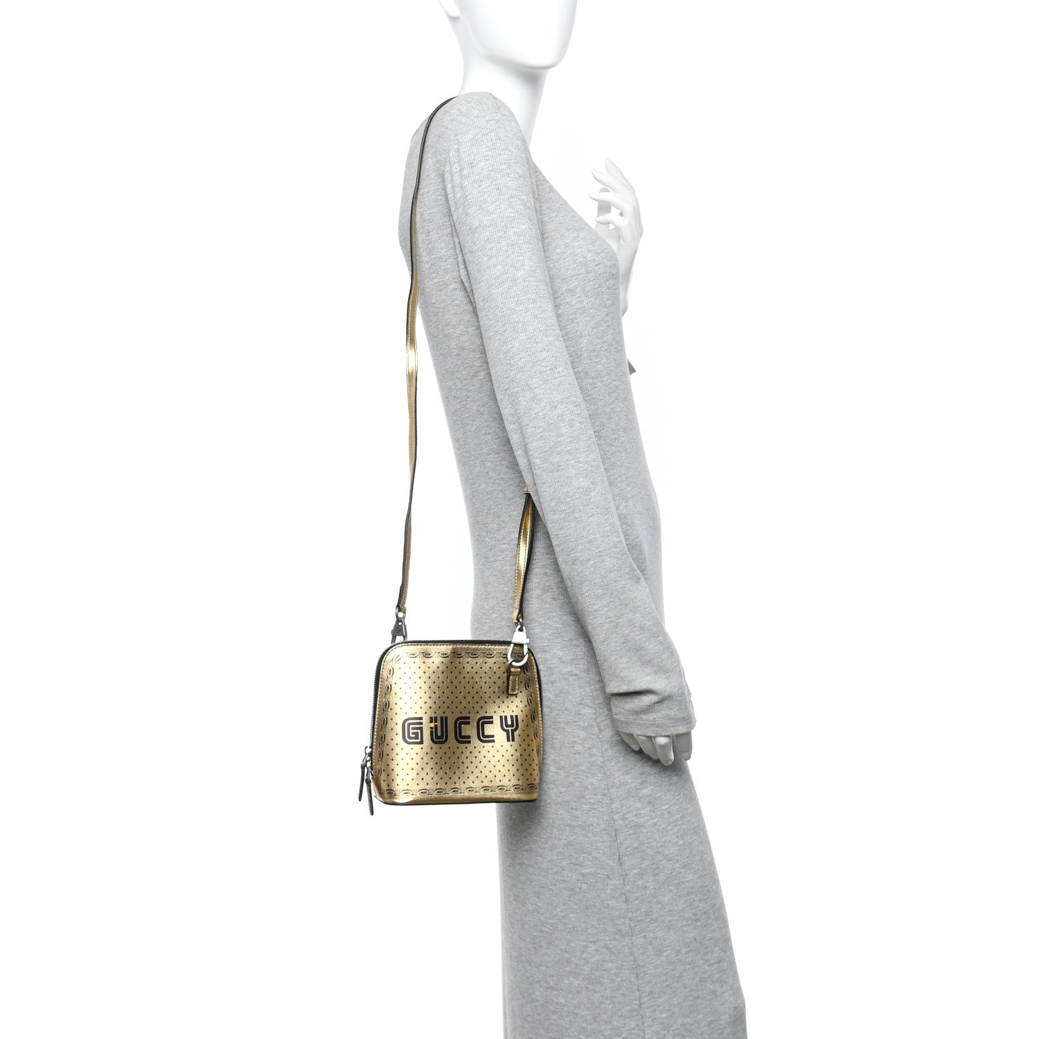 X SEGA Calfskin GUCCY Stars Mini Dome Shoulder Bag Gold