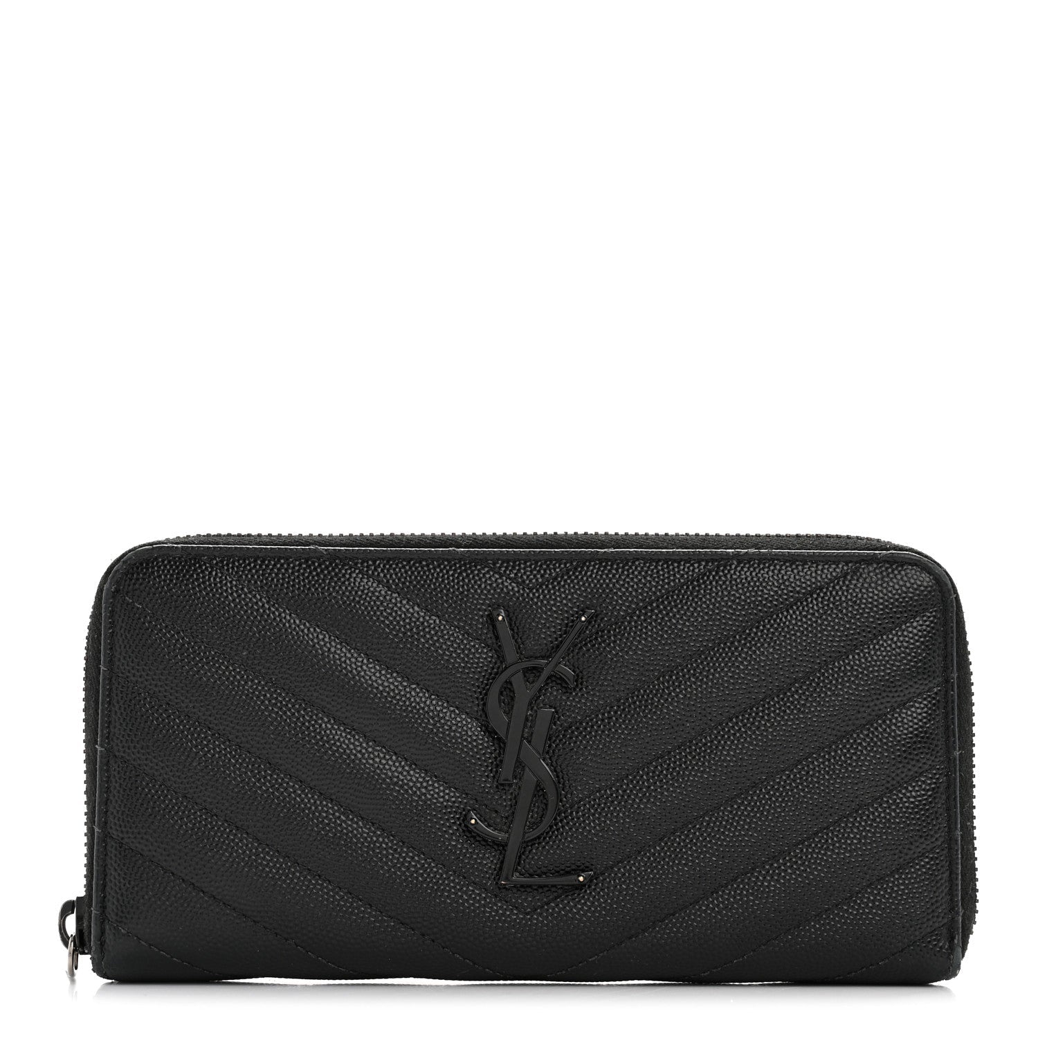 Grain De Poudre Matelasse Chevron Monogram Monochrome Zip Around Wallet Black