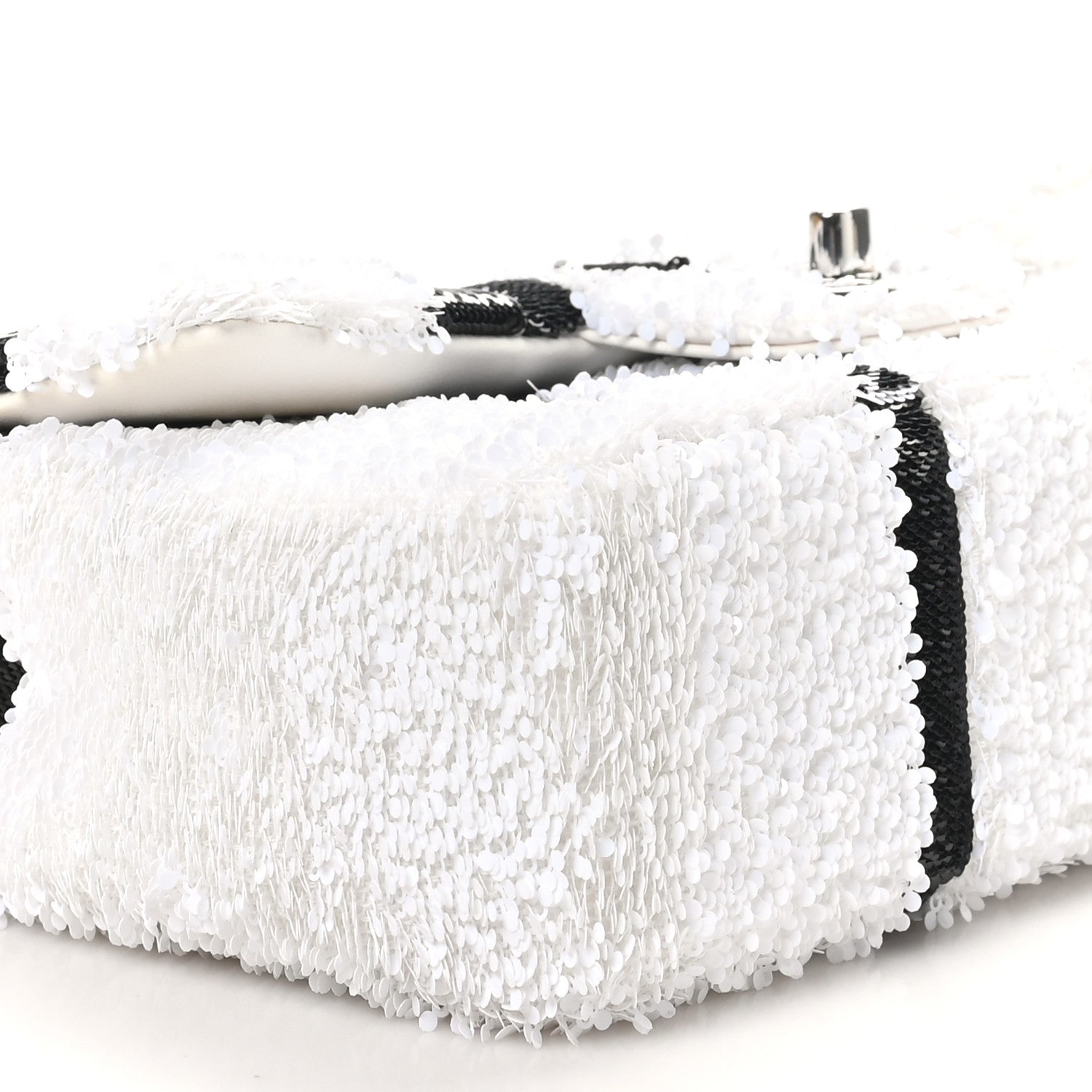 Sequin Ribbon Mini Rectangular Flap White Black