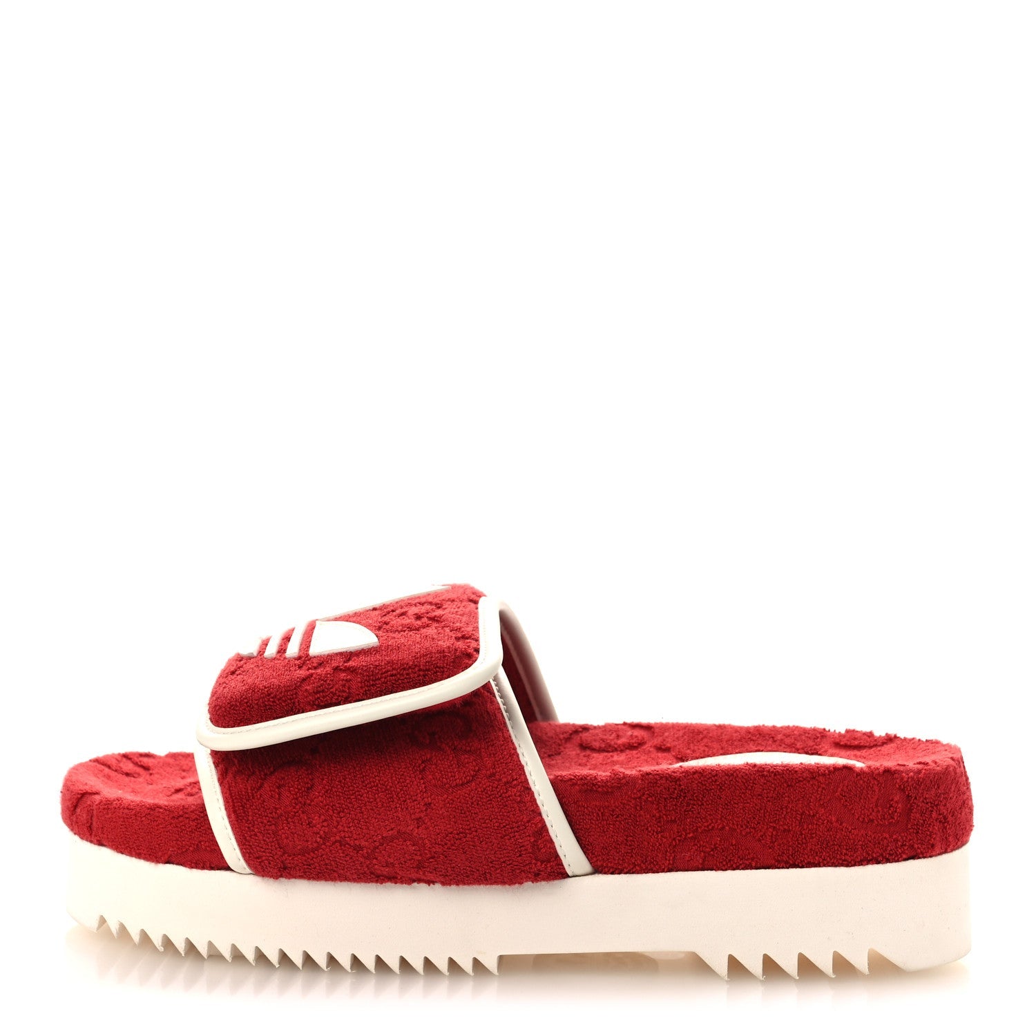 X ADIDAS Terry Cloth GG Monogram Womens Platform Sandals 38 Maple Red Off White