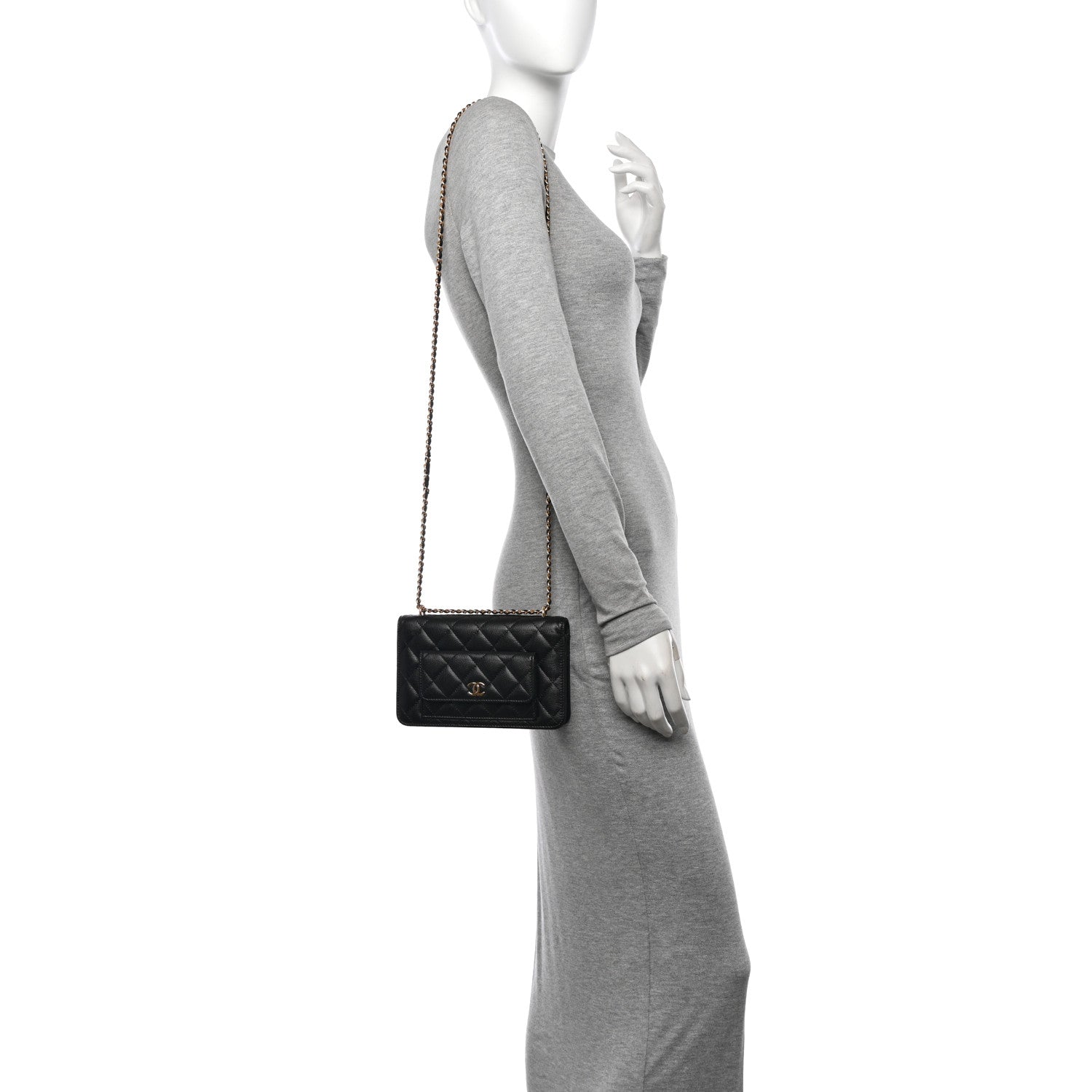 Caviar Quilted Pocket Clutch With Chain WOC Black