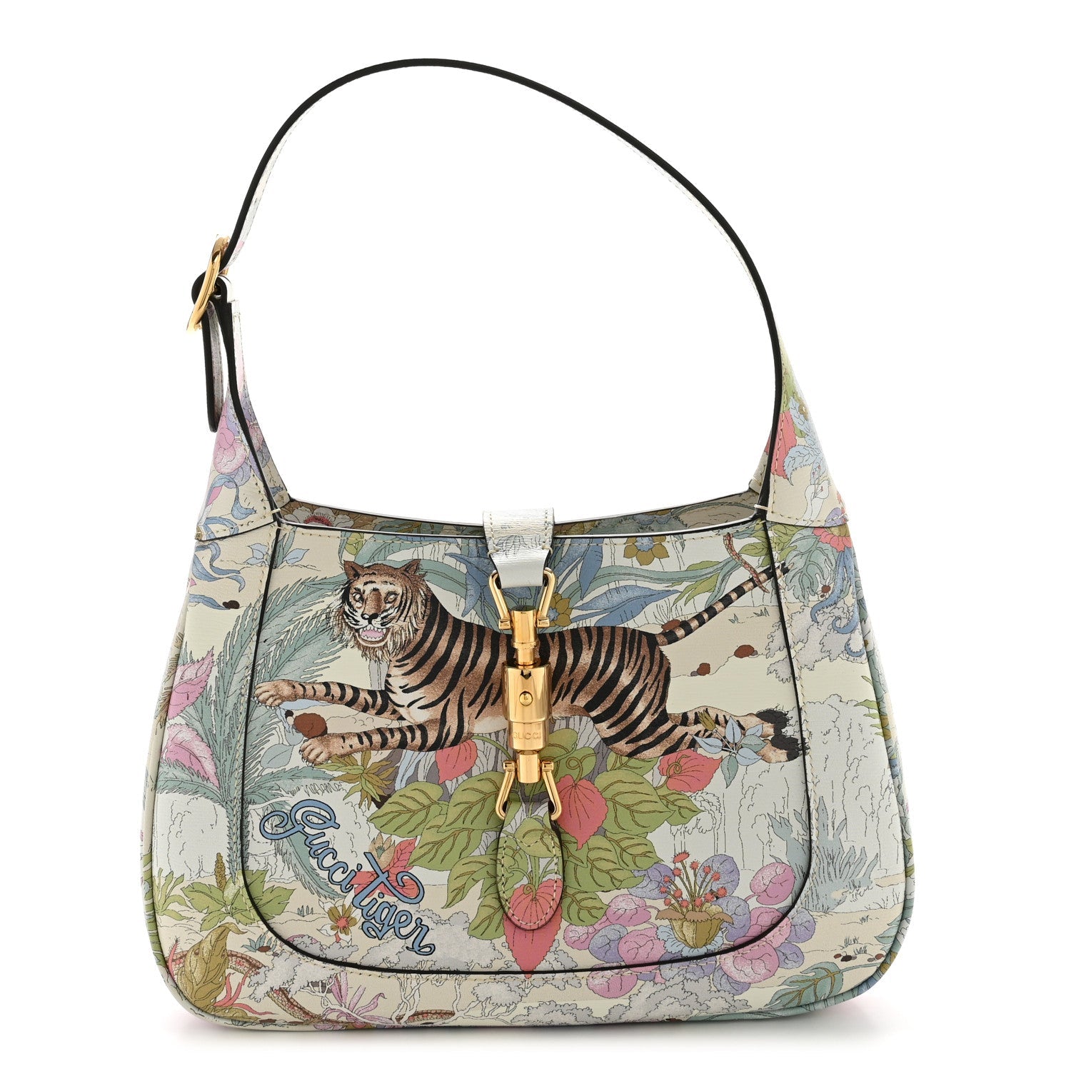 New Shangai Calfskin Tiger Savanah Small Jackie 1961 Hobo Chalky White Multicolor