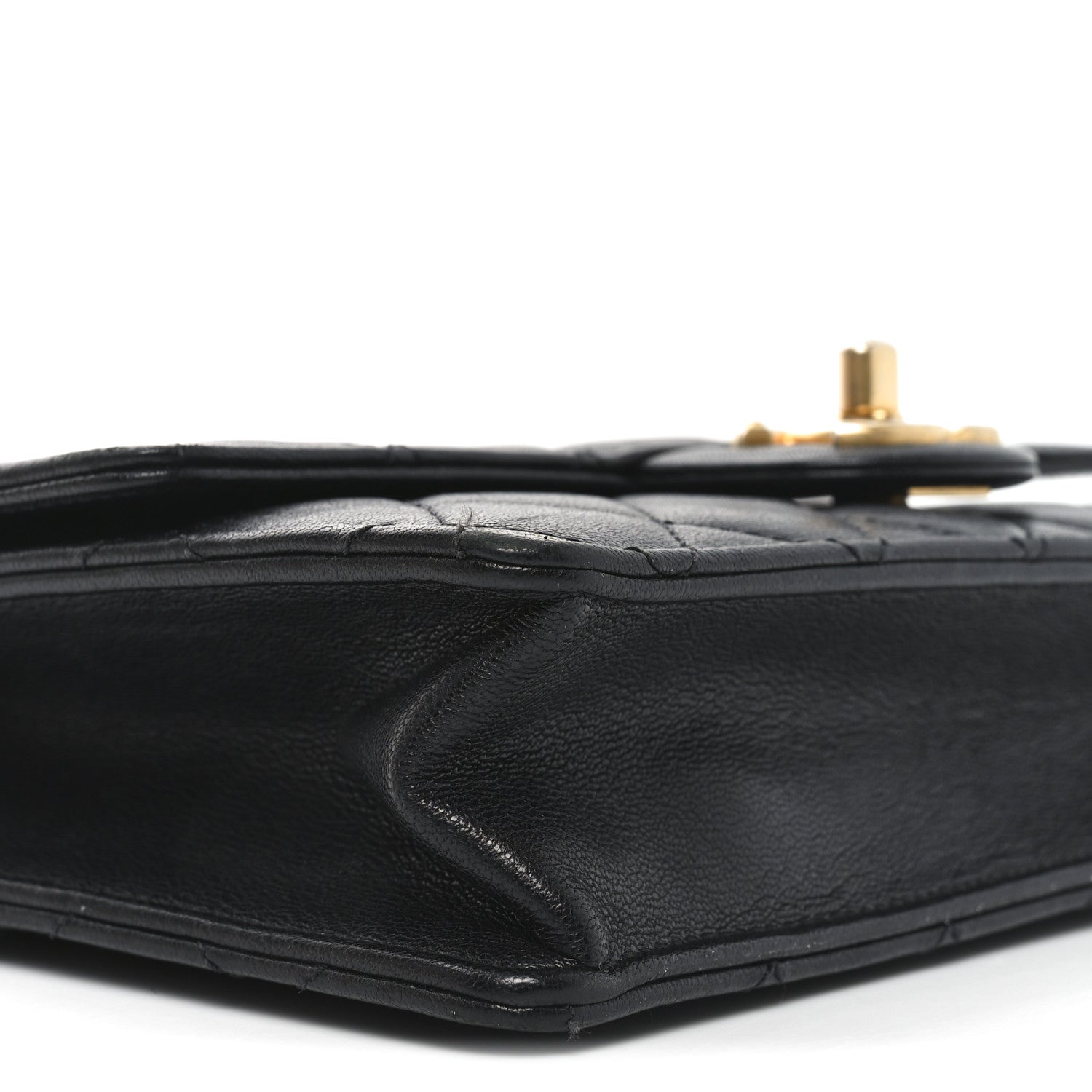 Goatskin Quilted Small Chic Pearls Flap Black