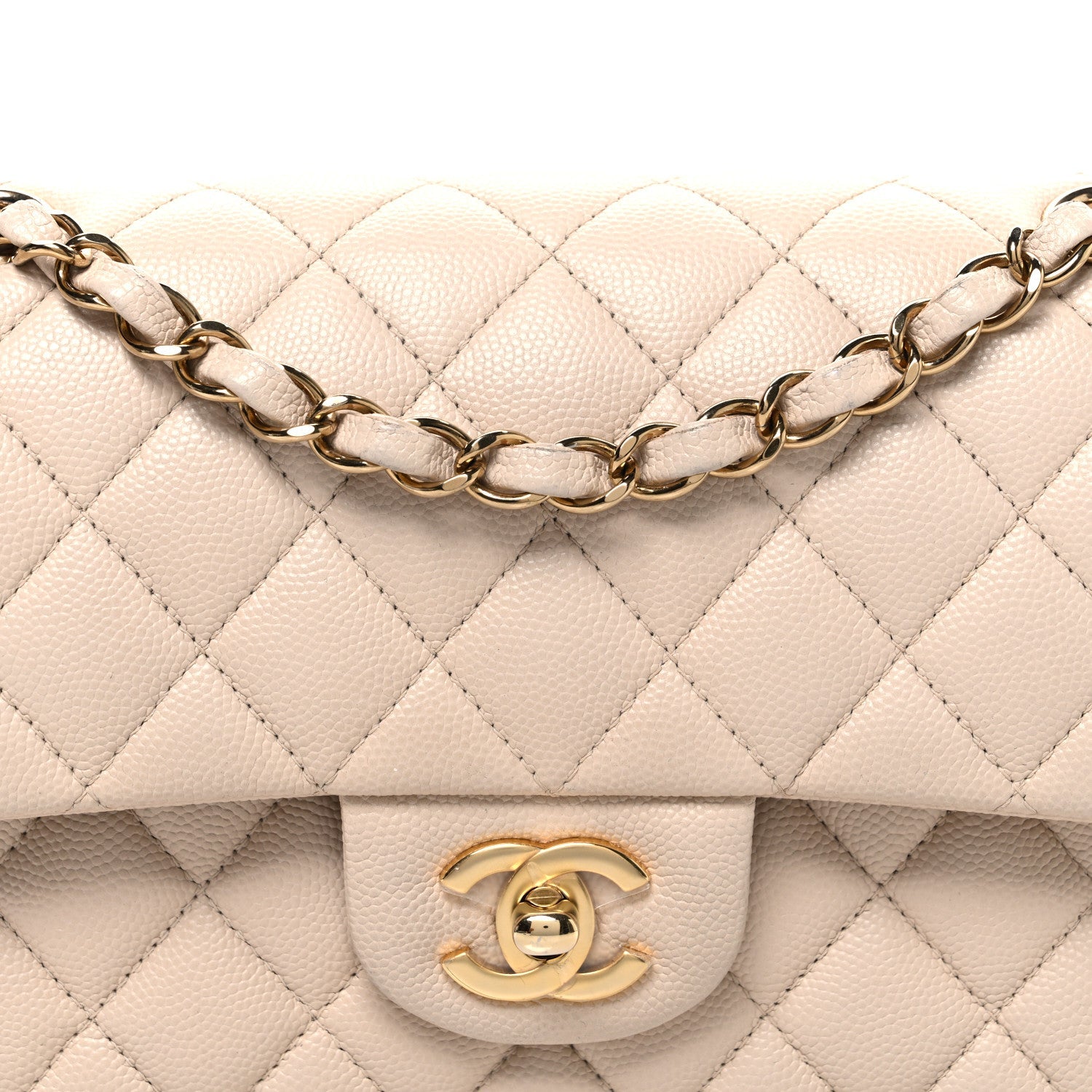 Caviar Quilted Small Double Flap Beige