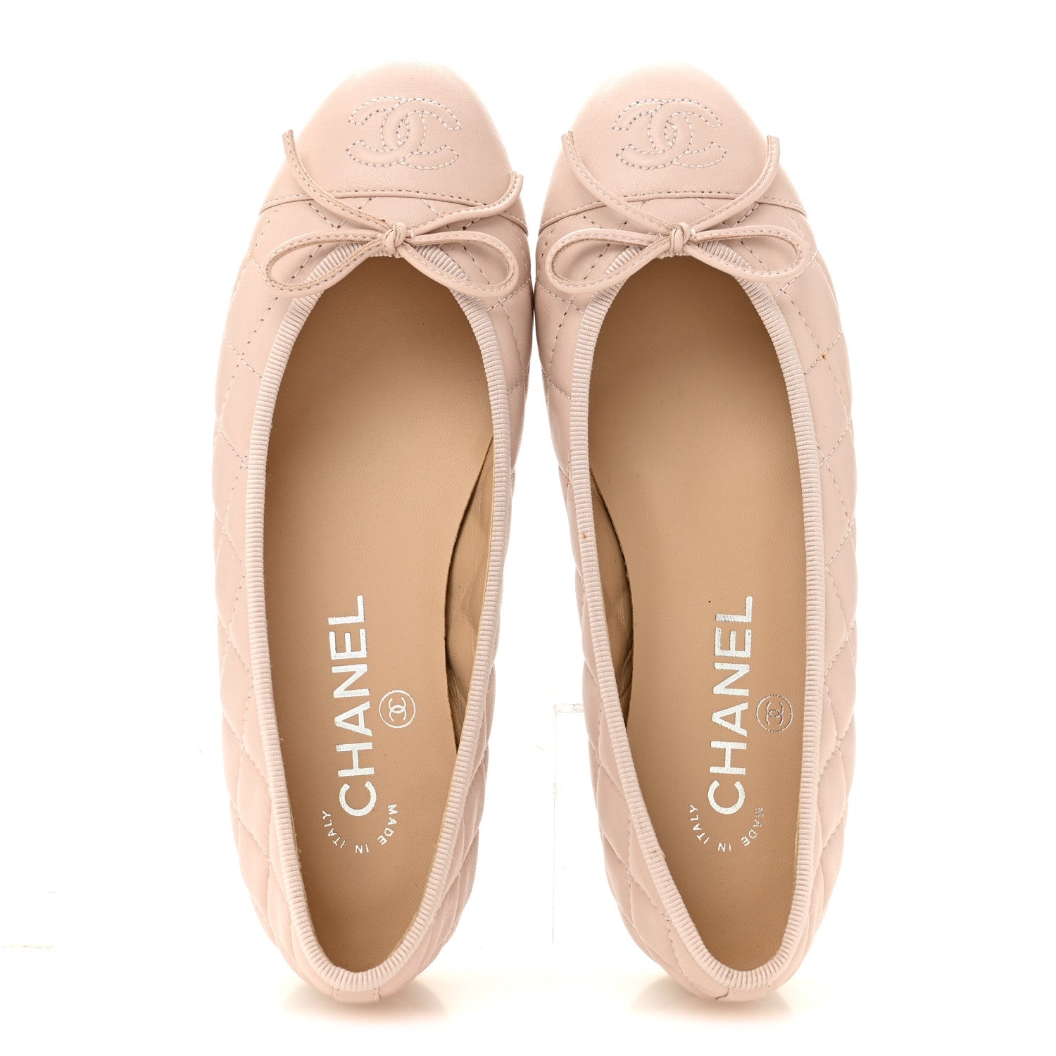 Lambskin Quilted CC Cap Toe Ballerina Flats 36 Light Pink