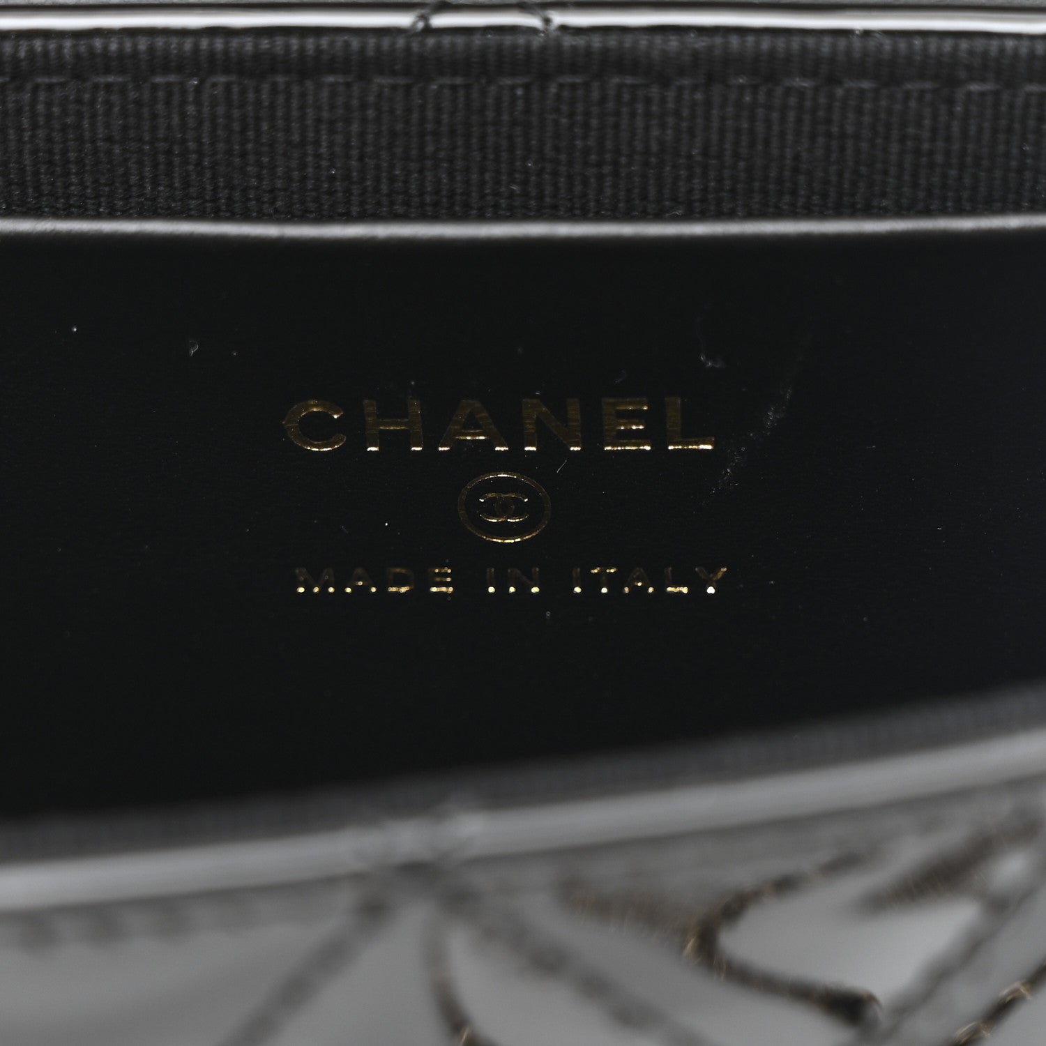 Patent Calfskin Quilted Mini Clutch Black