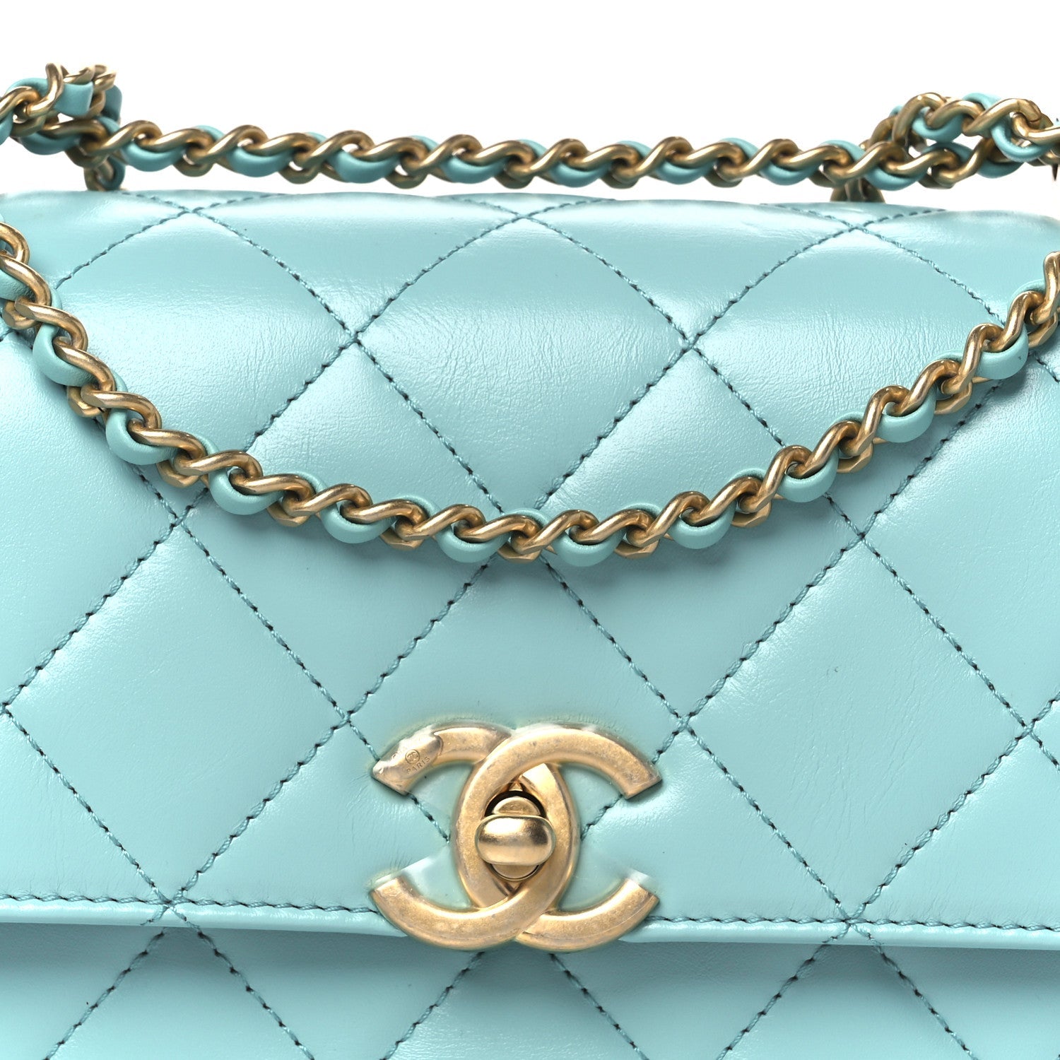 Calfskin Quilted Mini Perfect Fit Flap Turquoise