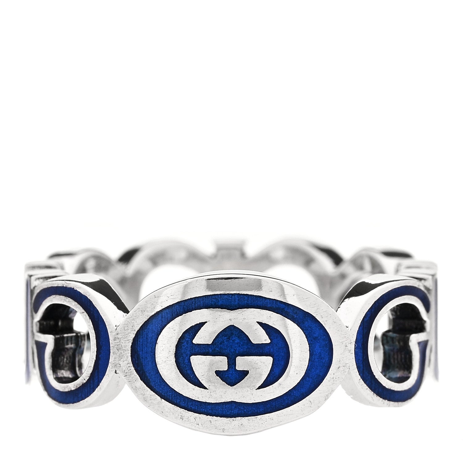 Sterling Silver Enamel Interlocking G Logo Ring 60 9 Blue