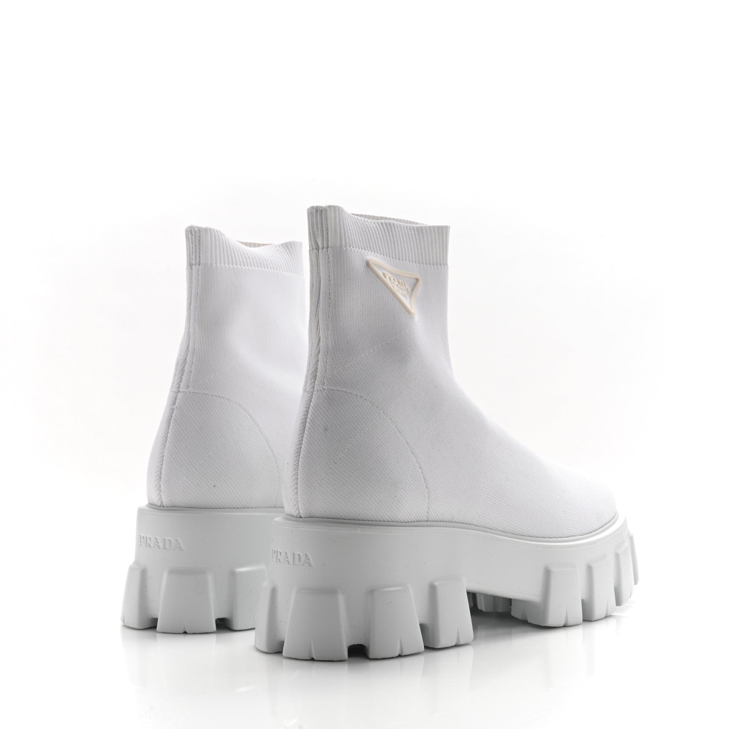 Knit Rubber Triangle Logo Monolith 55mm Ankle Boots 38 Bianco