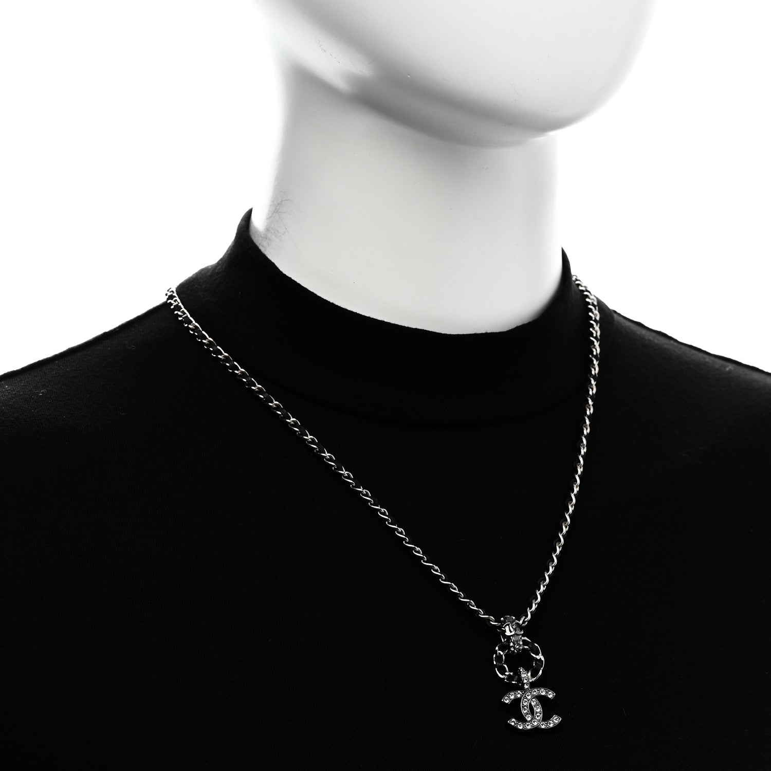 Lambskin Crystal Chain Choker Necklace Silver Black