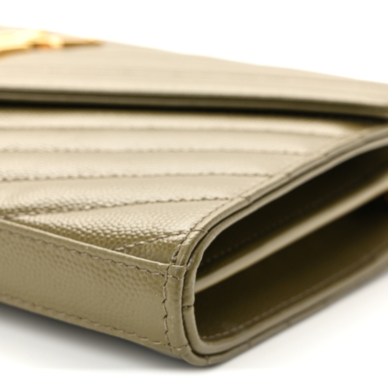 Grain De Poudre Matelasse Chevron Monogram Chain Wallet Vert Kaki