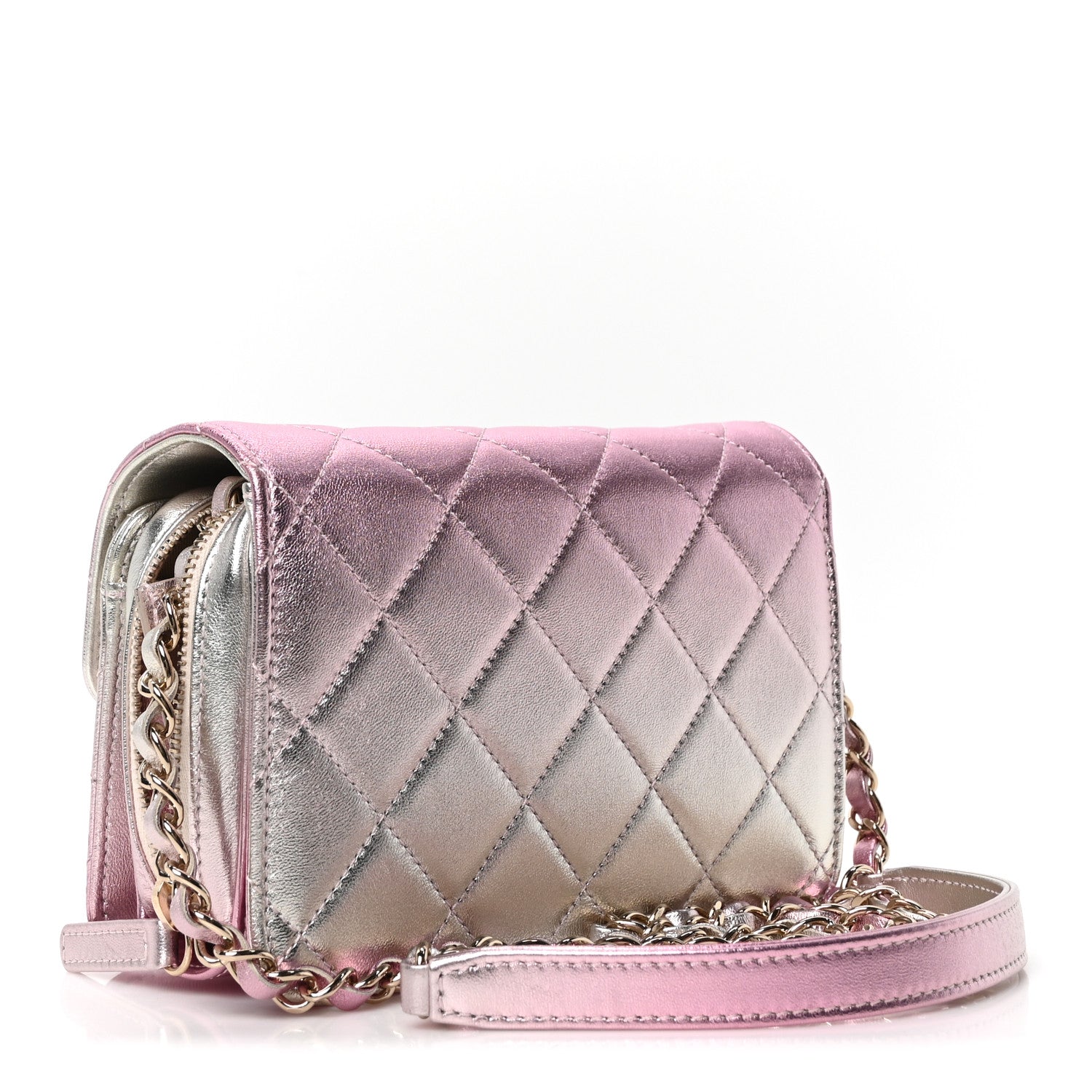 Metallic Lambskin Like A Wallet Flap Golden Pink