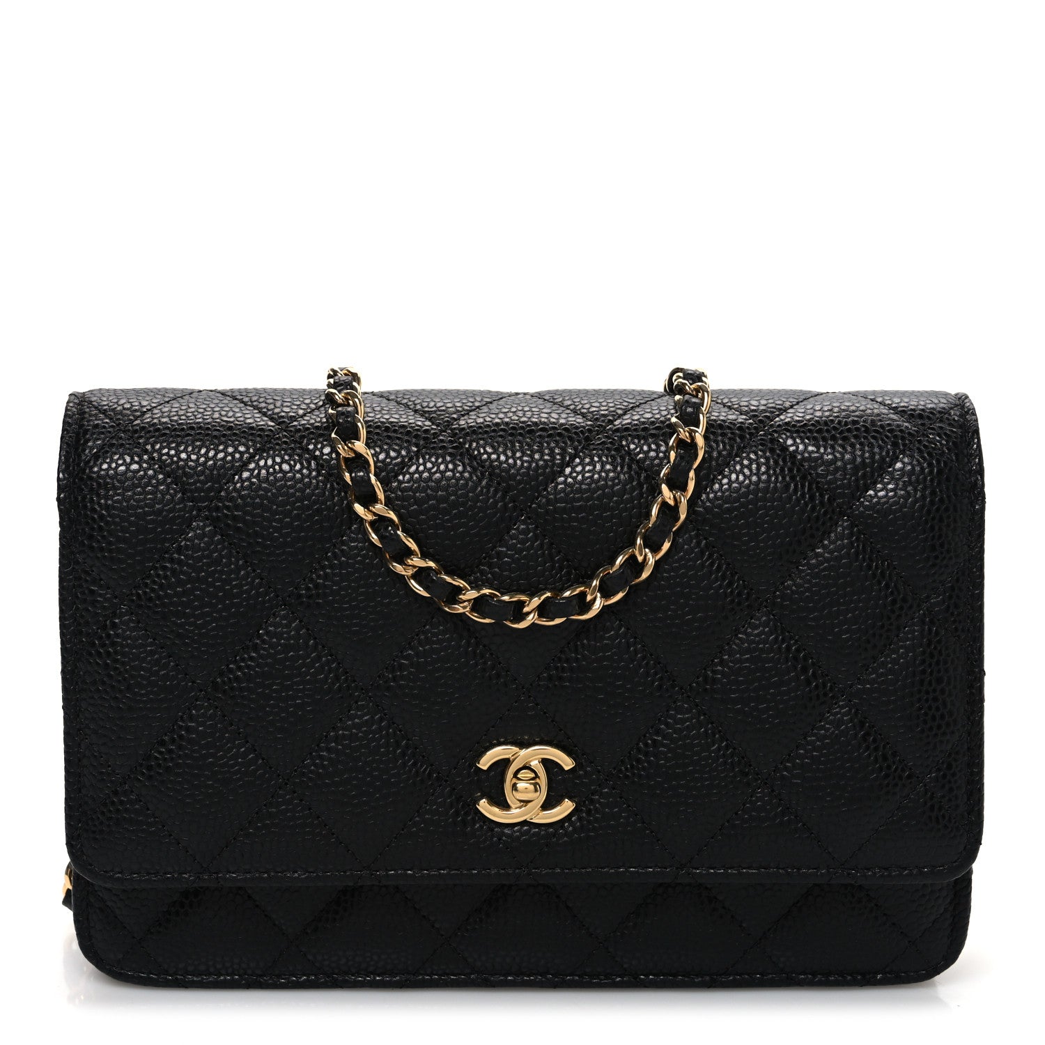 Caviar Quilted CC Turnlock Wallet On Chain WOC Black