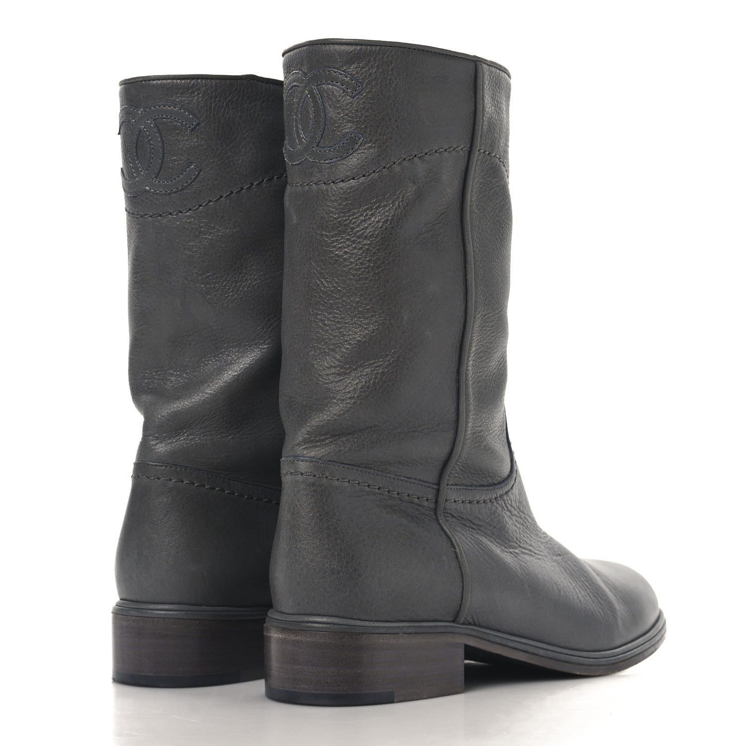Calfskin Ascot CC Boots 37.5 Gray