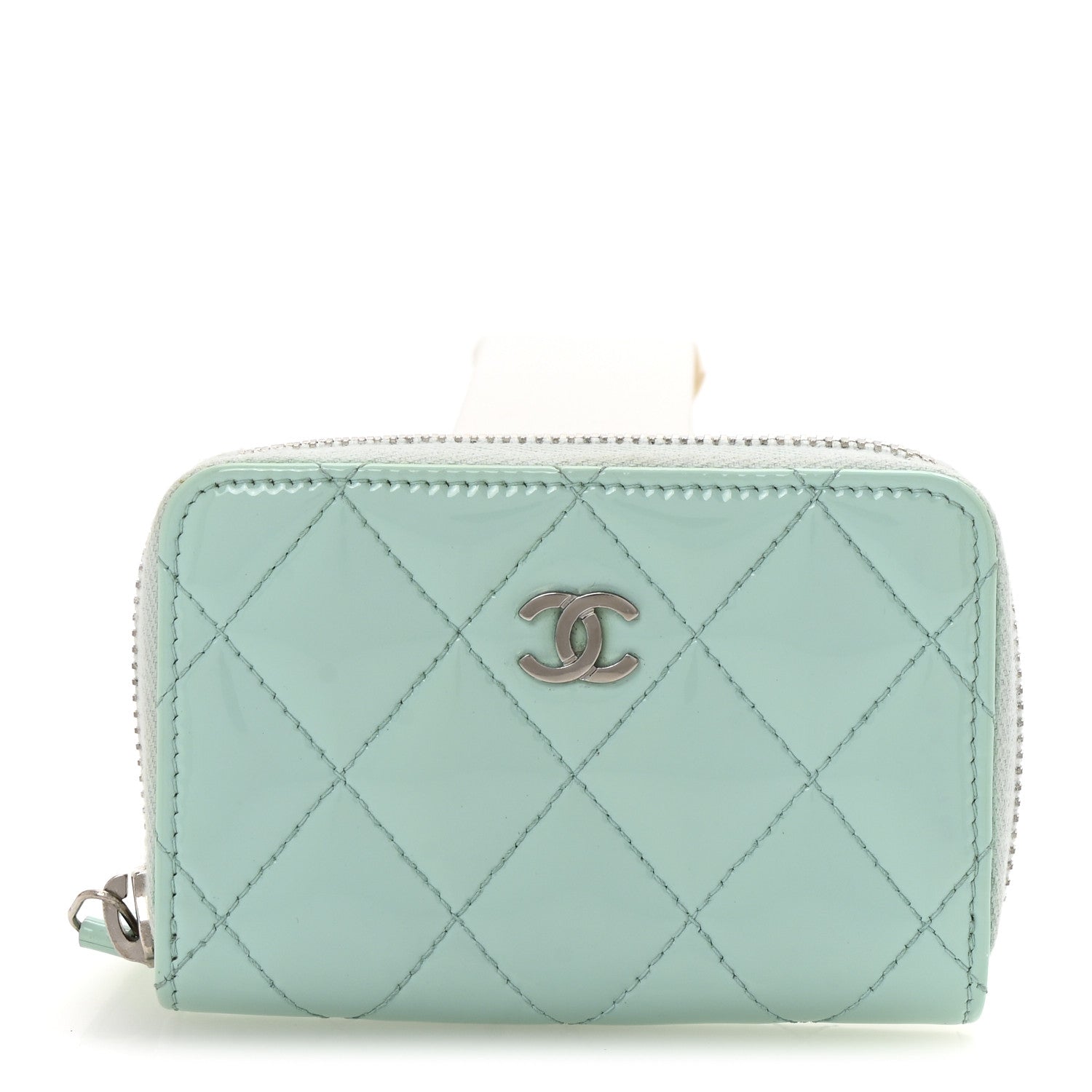 Patent Calfskin Quilted Zip Coin Purse Light Green