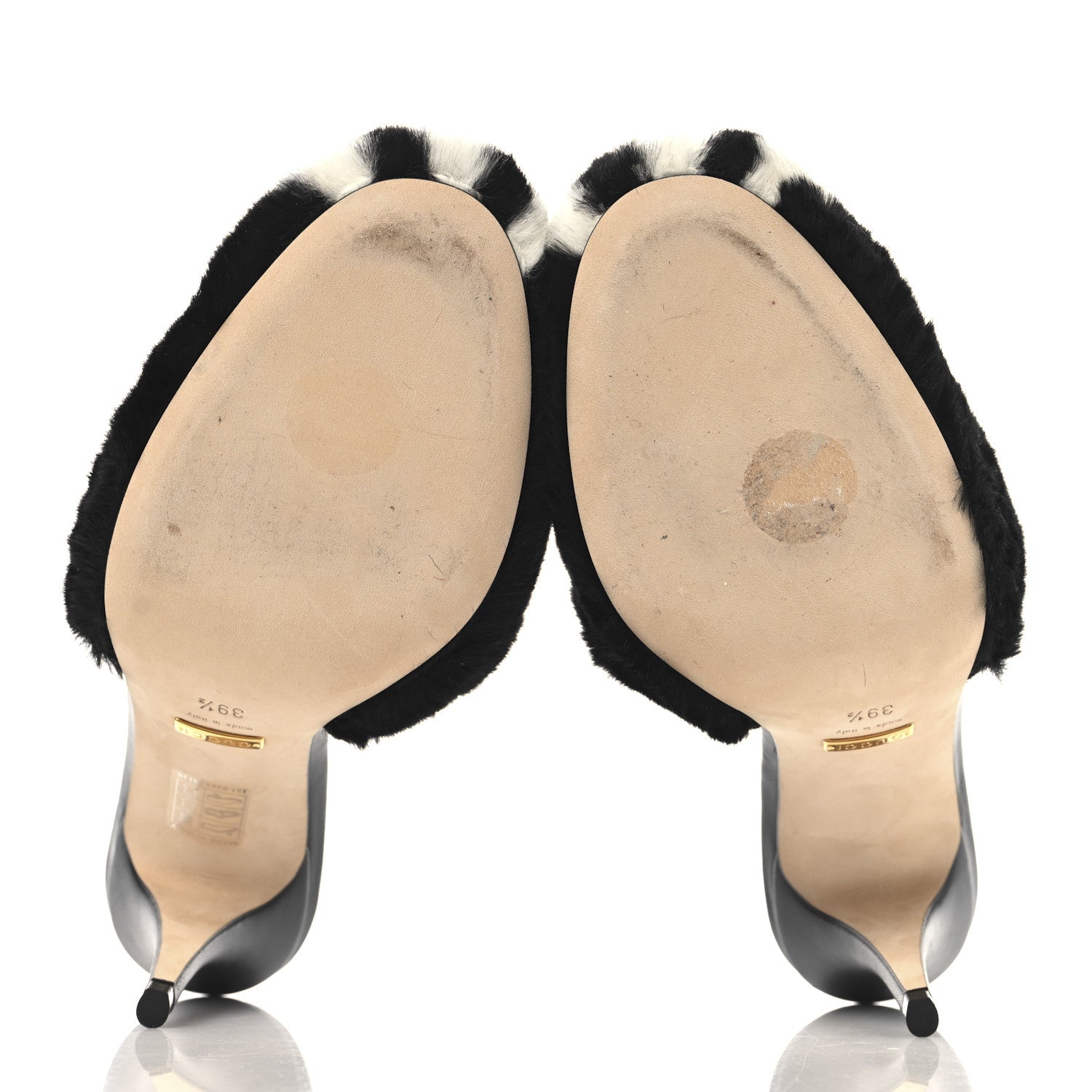 X ADIDAS Malaga Kid Fur Horsebit High Heel Mules 39.5 Black White