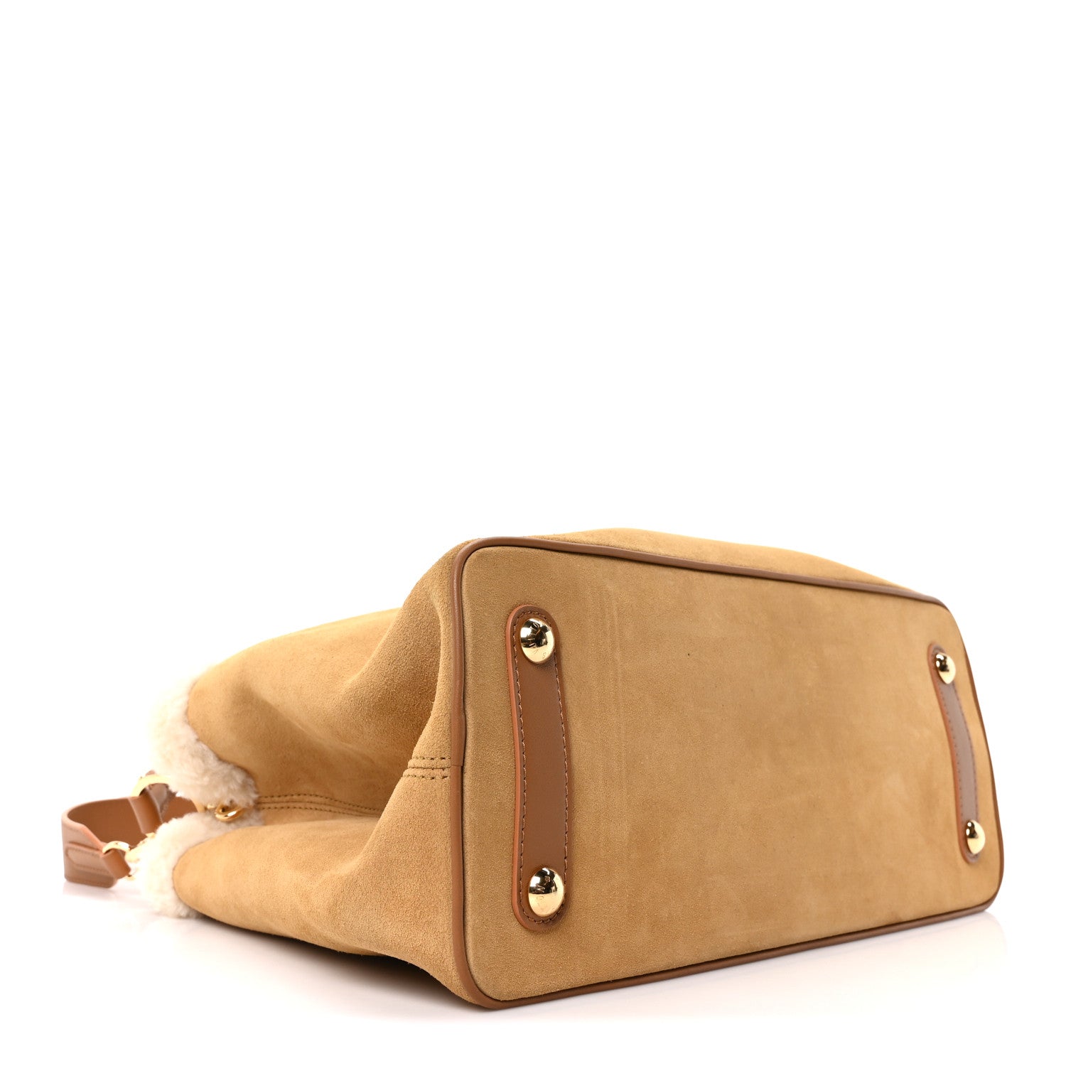 Suede Calfskin Shearling Capucines GM Souple Beige