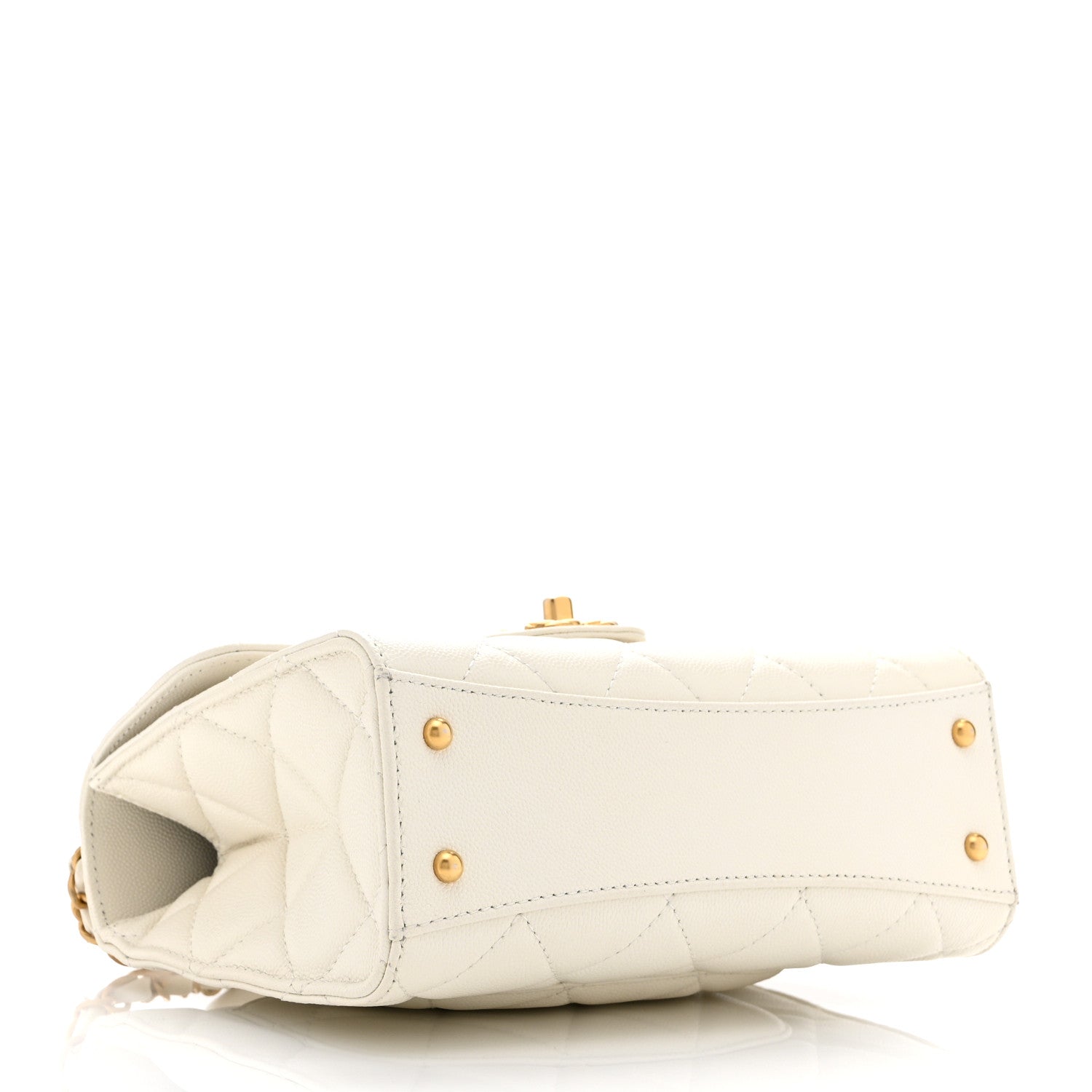 Shiny Caviar Quilted Small Top Handle Flap White