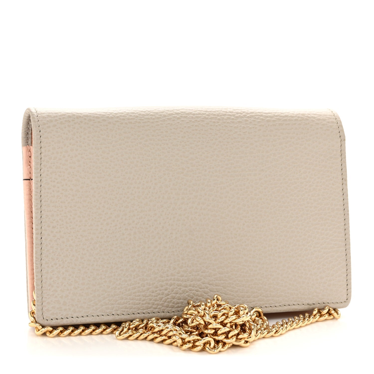 Dollar Calfskin Mini GG Marmont Chain Wallet Grey Light Pink