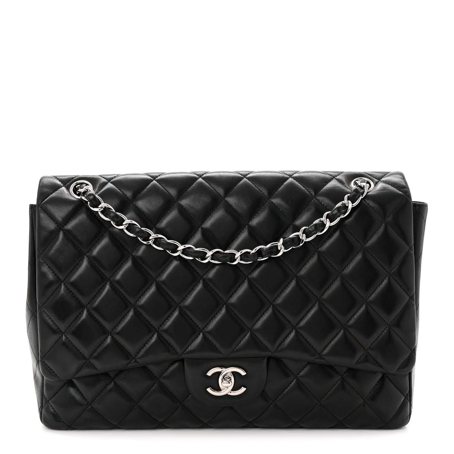 Lambskin Quilted Maxi Single Flap Black