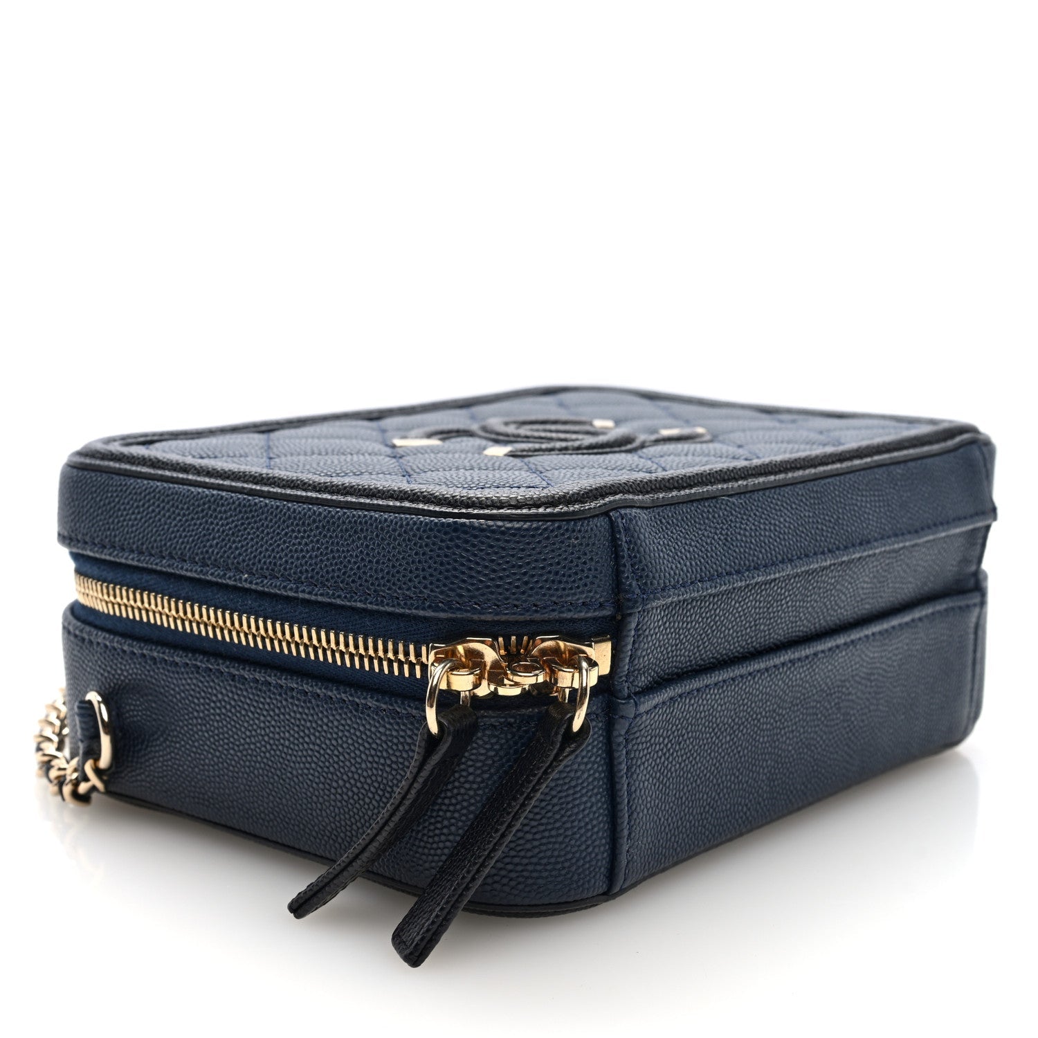 Caviar Quilted Small CC Filigree Vanity Case Navy Black