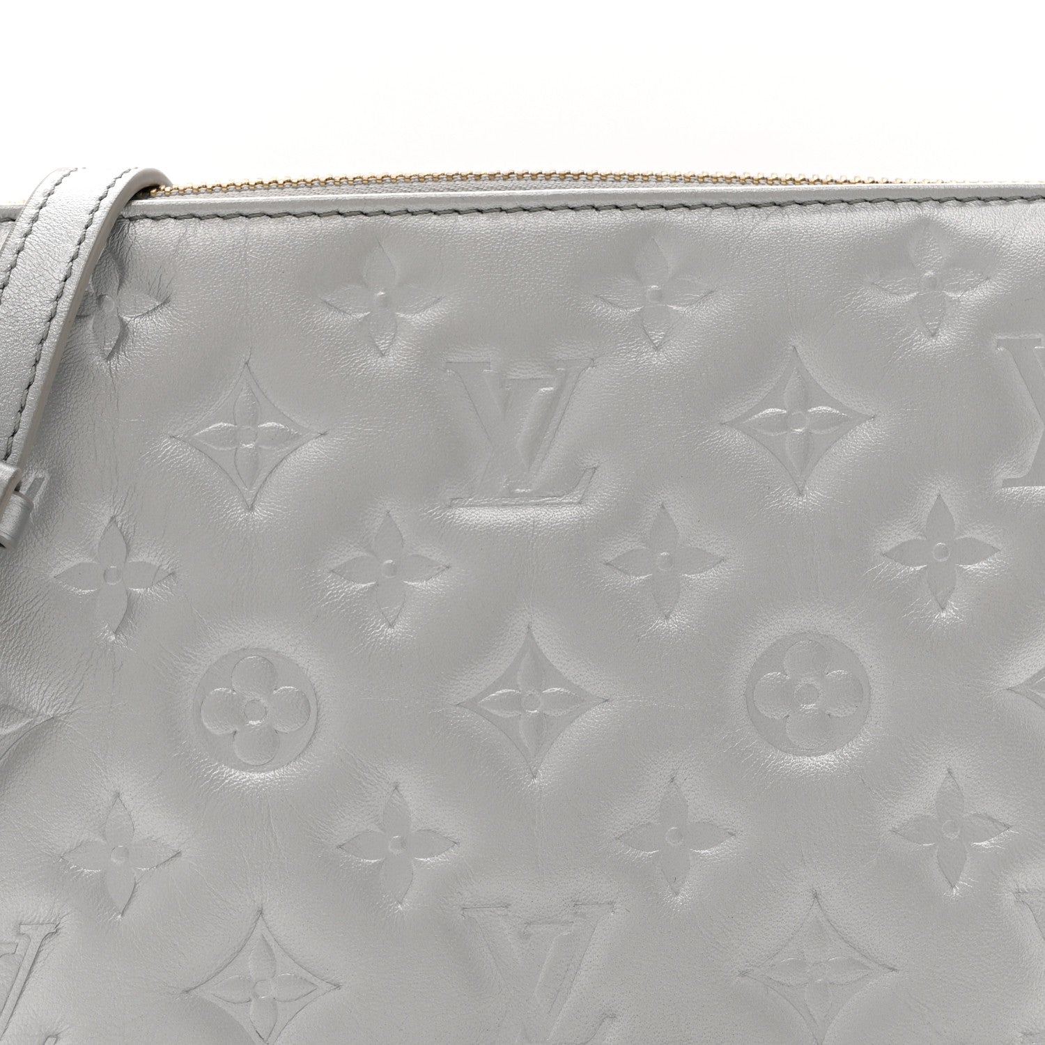 Metallic Lambskin Embossed Monogram Coussin BB Silver