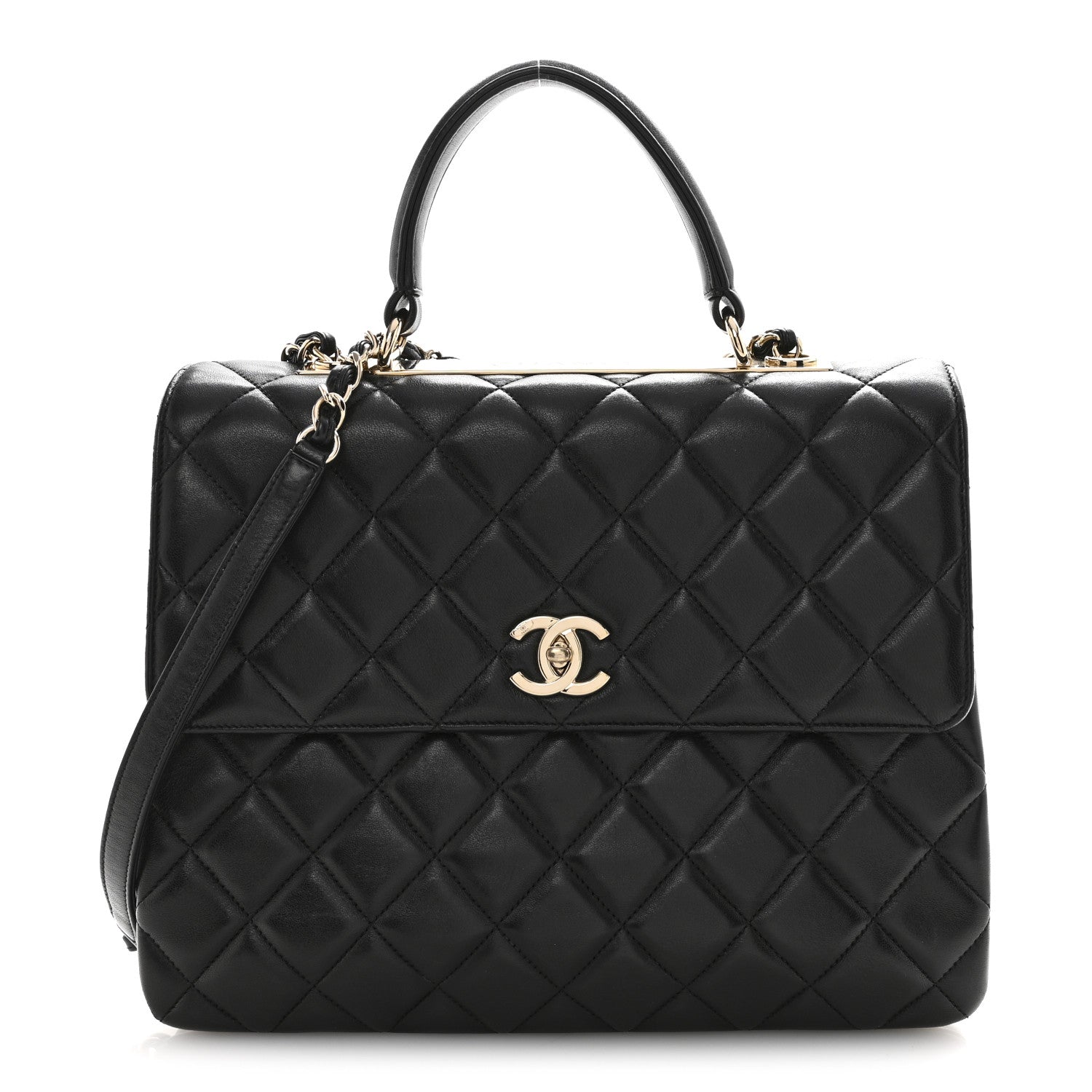 Lambskin Quilted Large Trendy CC Dual Handle Flap Bag Black