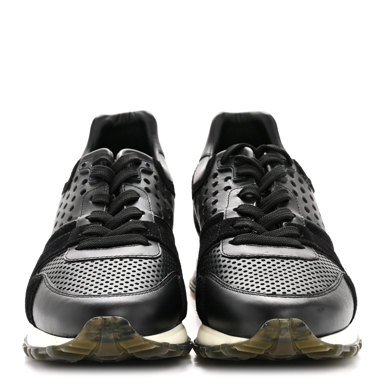 Nubuck Calfskin Perforated Run Away Sneakers 37 Black