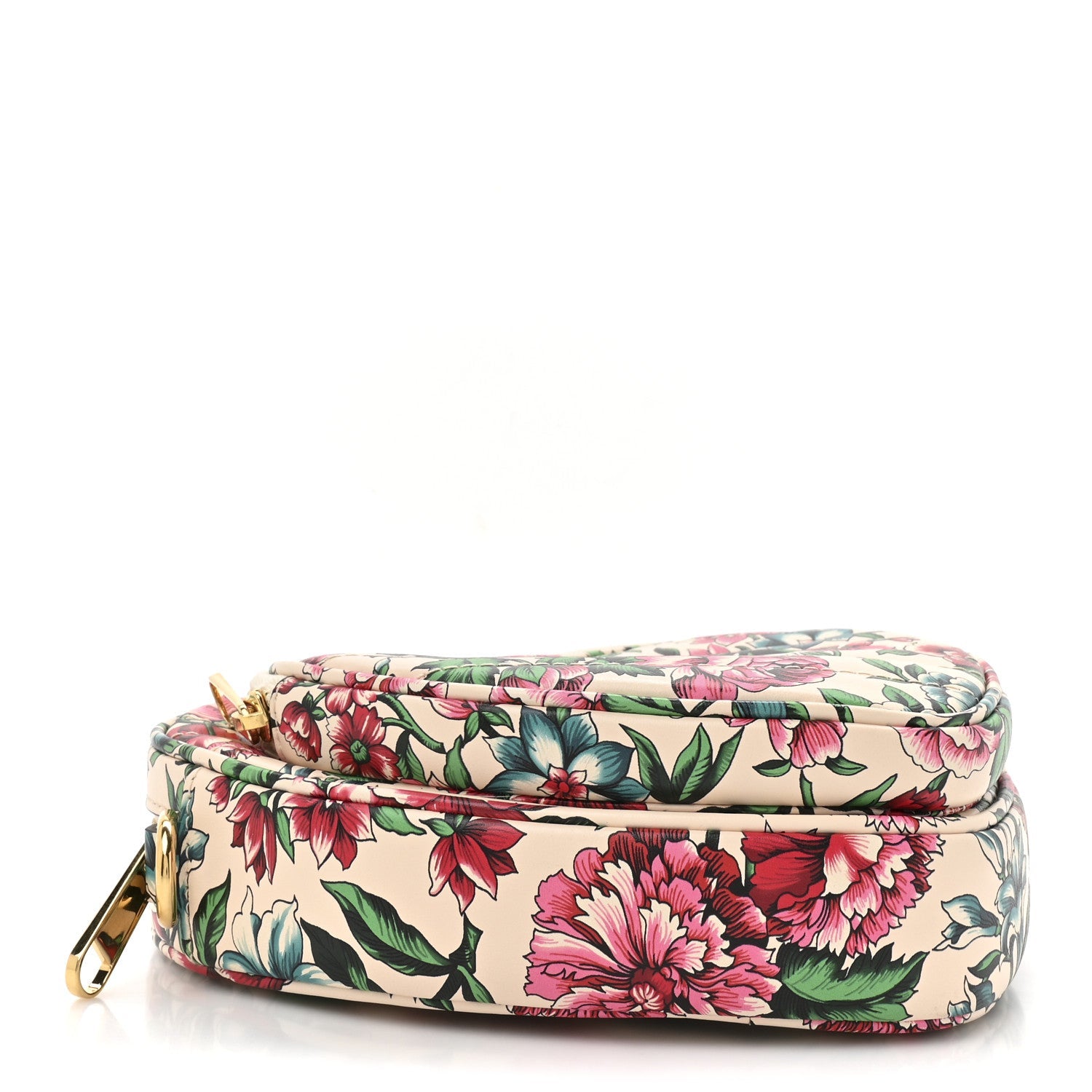 Calfskin Matelasse Diagonal Brit Roses Print Mini Interlocking G Heart Shoulder Bag  White Multicolor