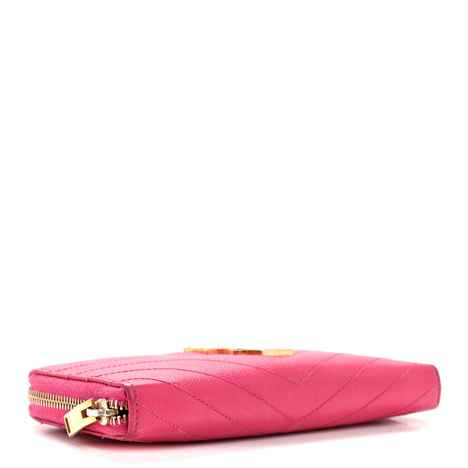 Grain De Poudre Matelasse Chevron Monogram Zip Around Wallet Fuchsia
